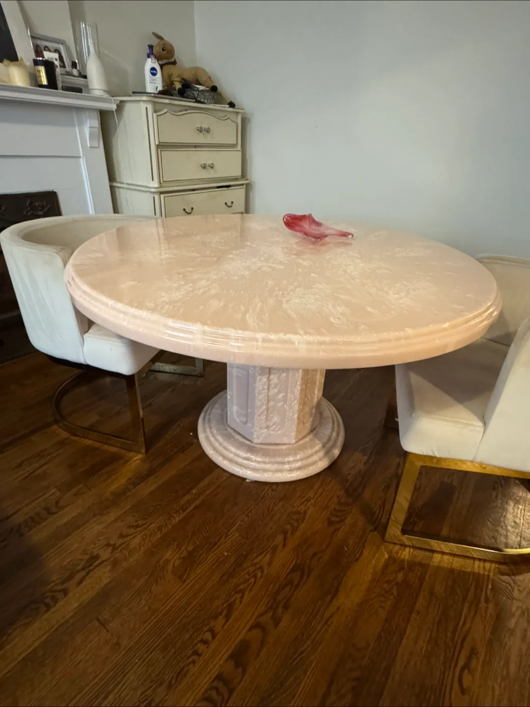 Vintage pink marble dining table thumbnail