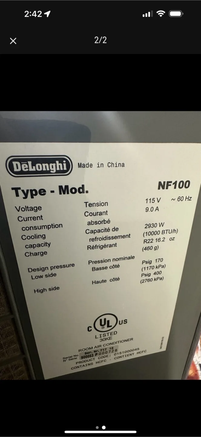 DeLonghi NF100 Portable Air Conditioner image indicator(3)