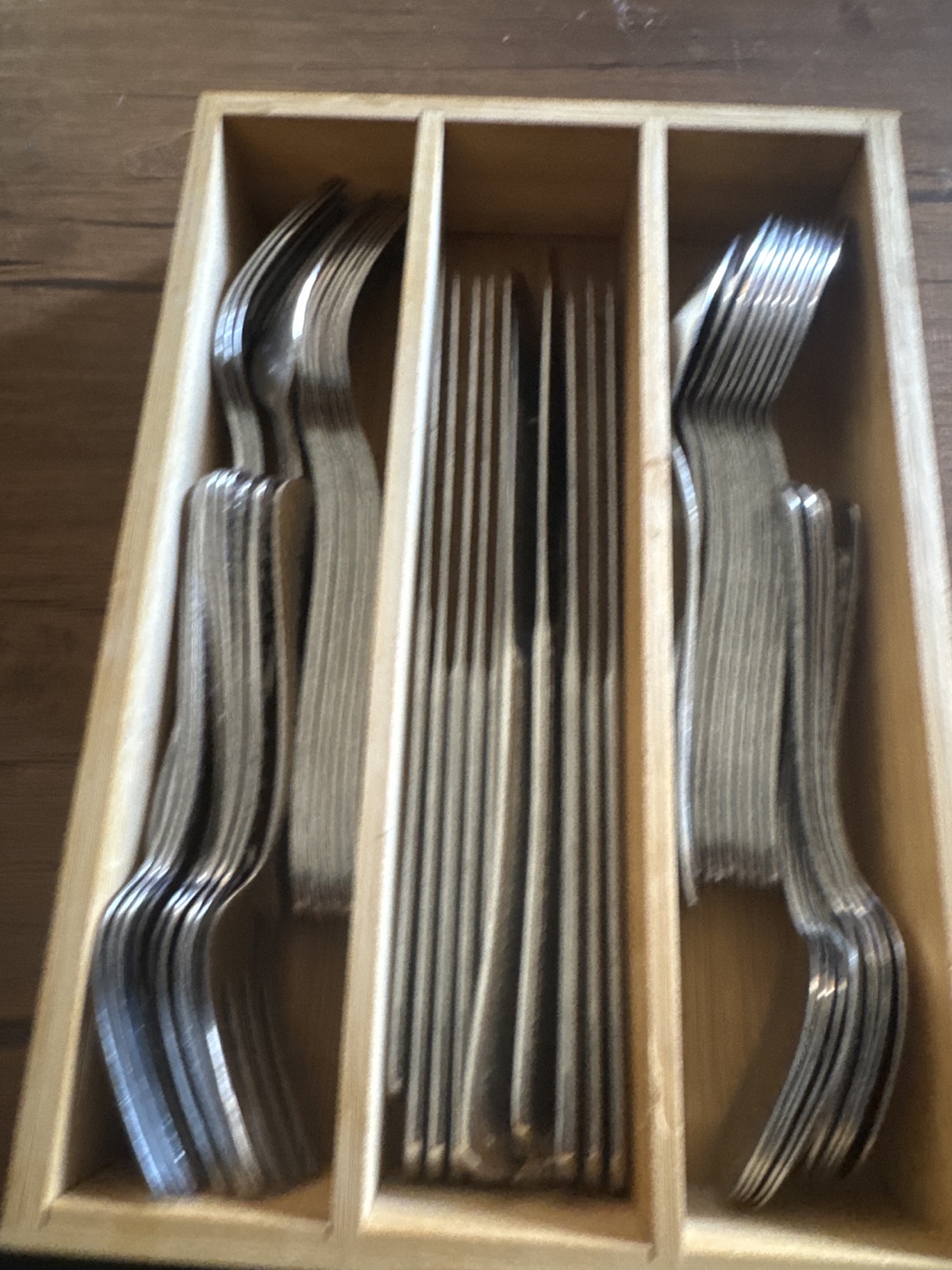 Silverware Set in Wooden Organizer
