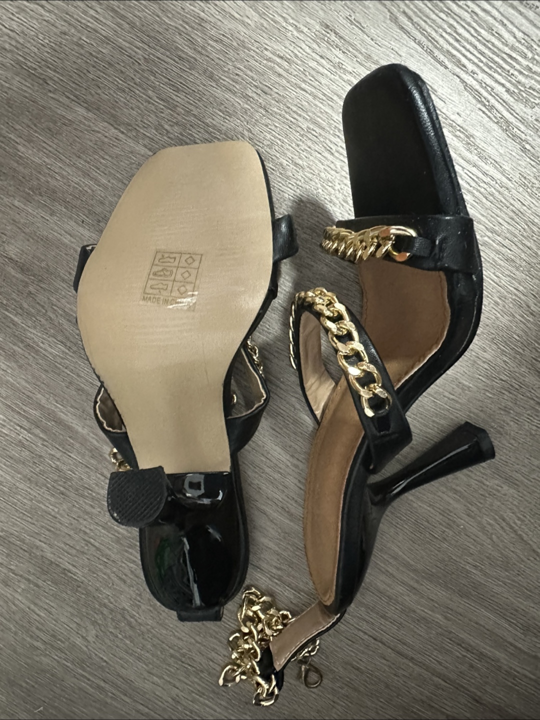 Black Heels with Gold Chain Accents - photo 4