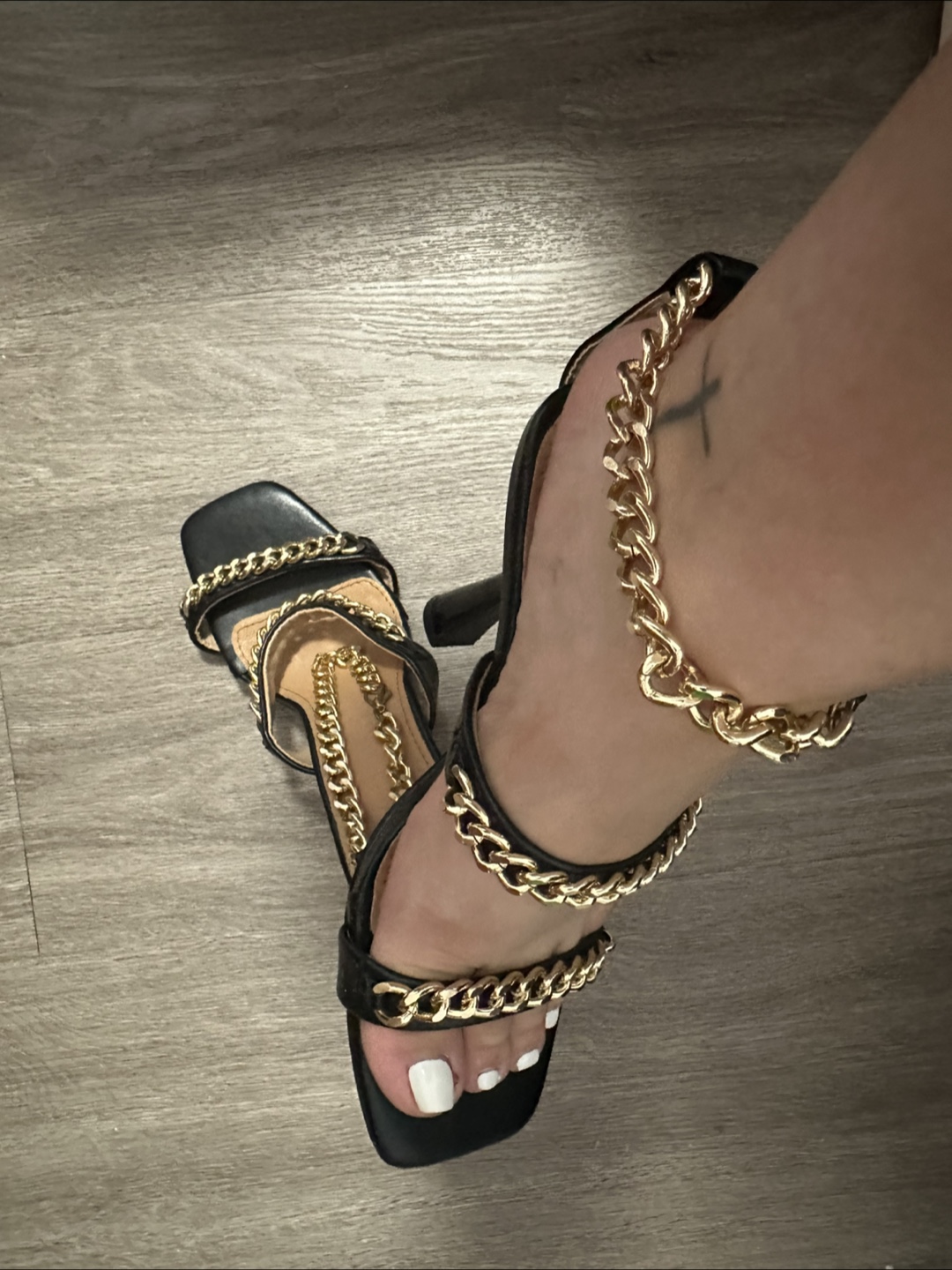 Black Heels with Gold Chain Accents