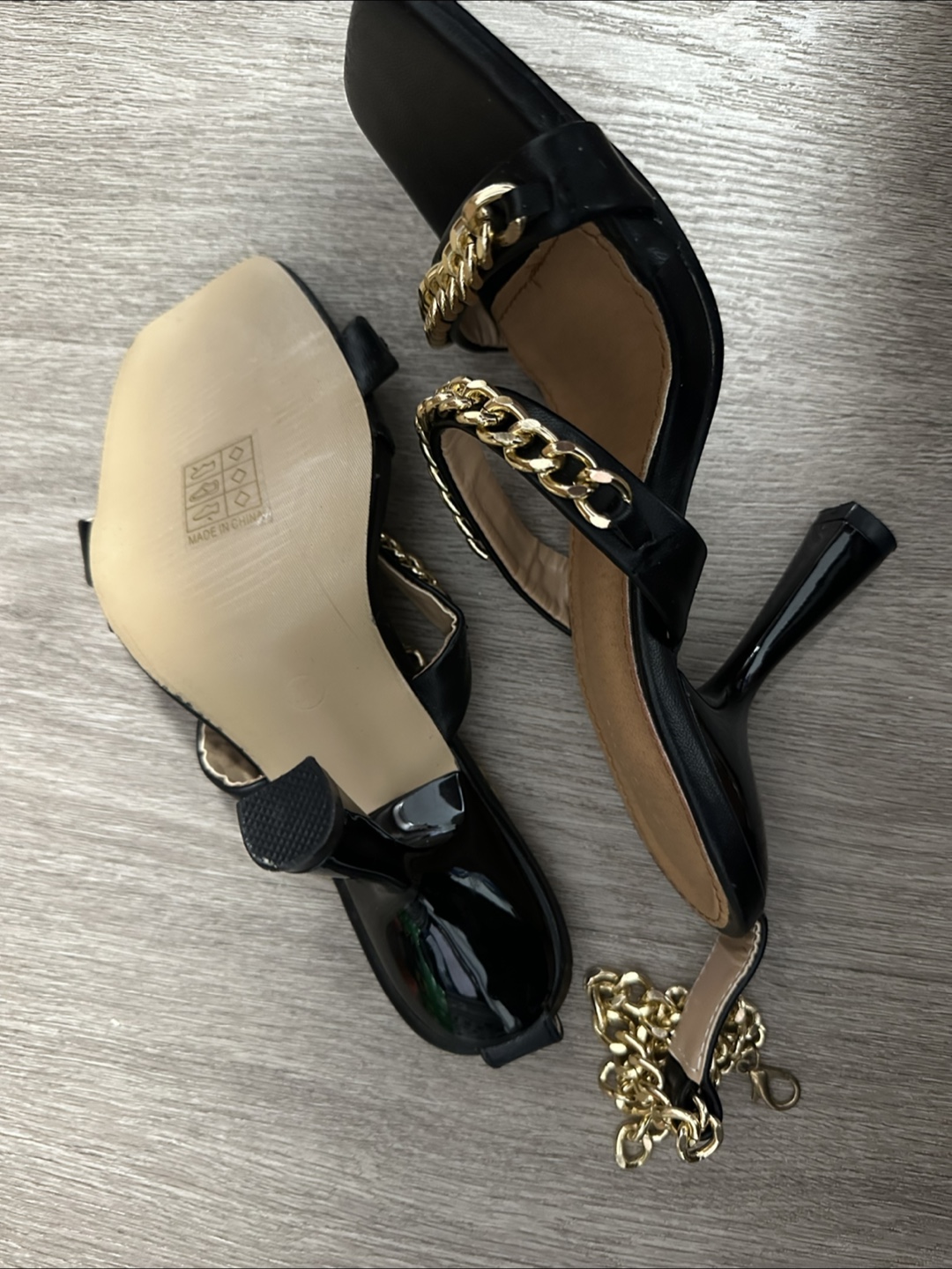 Black Heels with Gold Chain Accents - photo 2