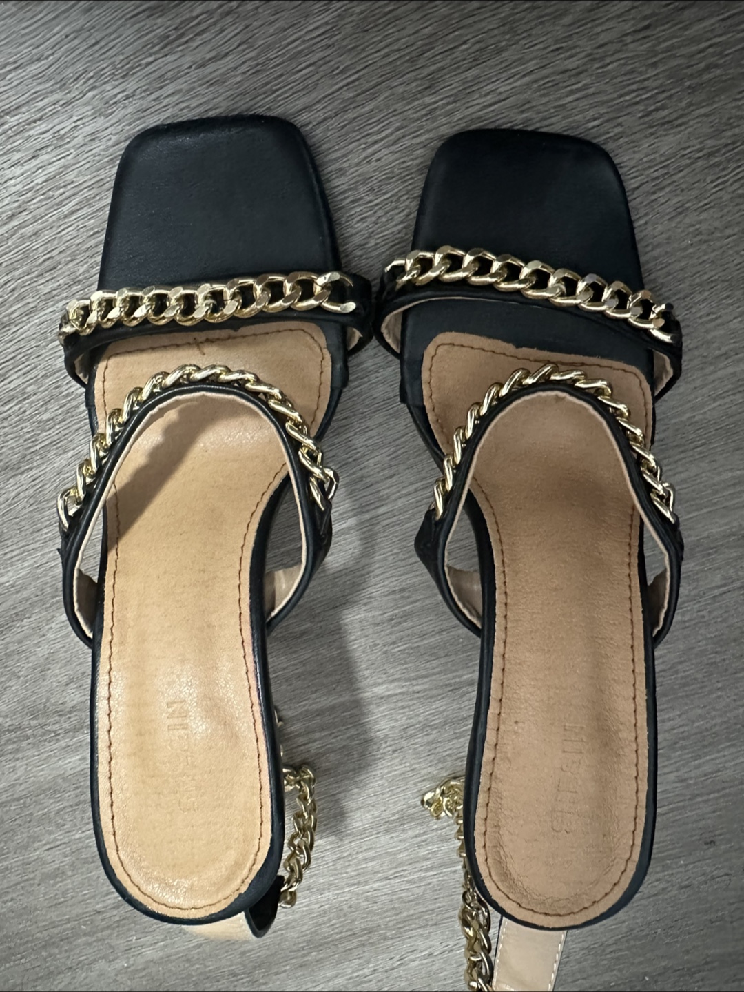 Black Heels with Gold Chain Accents - photo 3