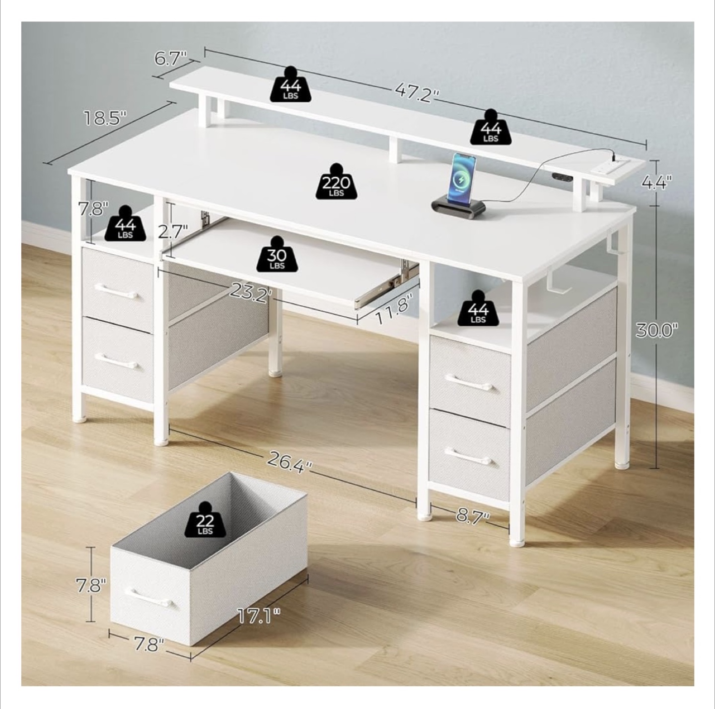White Desk with Fabric Drawers - sells for $160 online! - photo 4