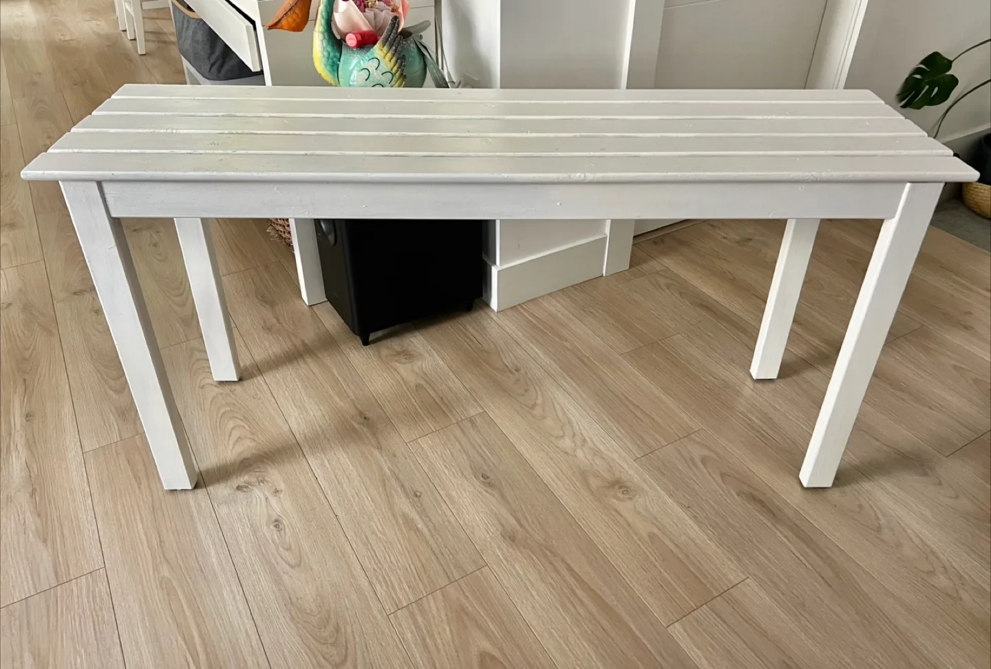 Long Hallway table, solid wood, painted white thumbnail