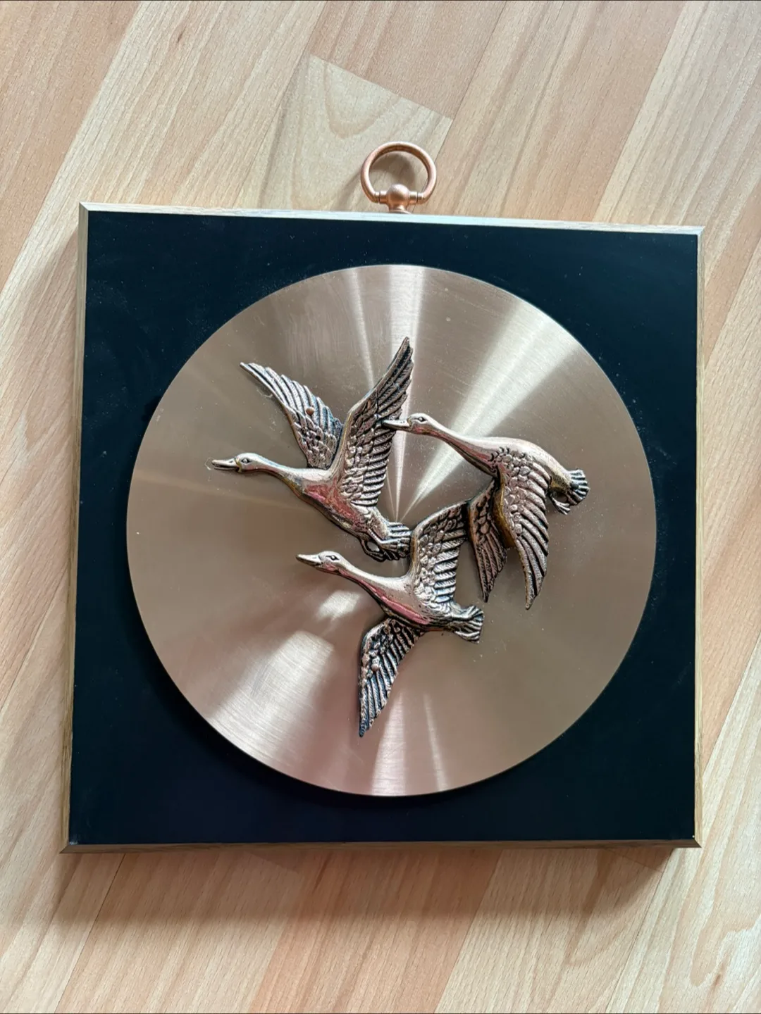Wood Plaque w/ Raised Plastic Copper Flying Geese Vintage 3D thumbnail
