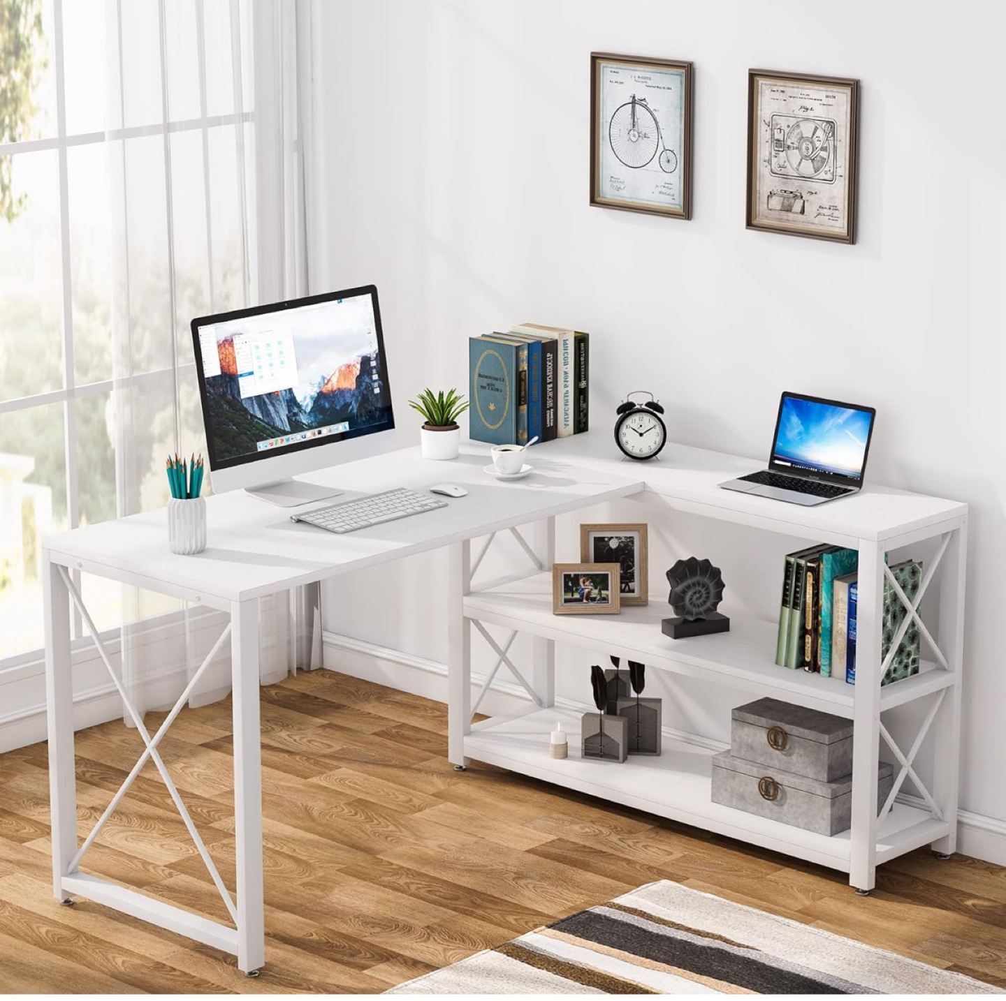 Chic L-Shaped Desk + Storage Shelves