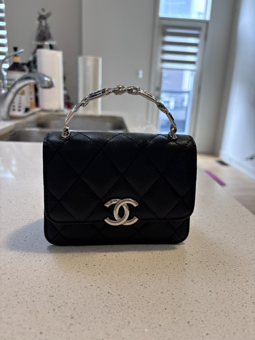 Black Quilted Handbag with Silver Hardware - photo 3