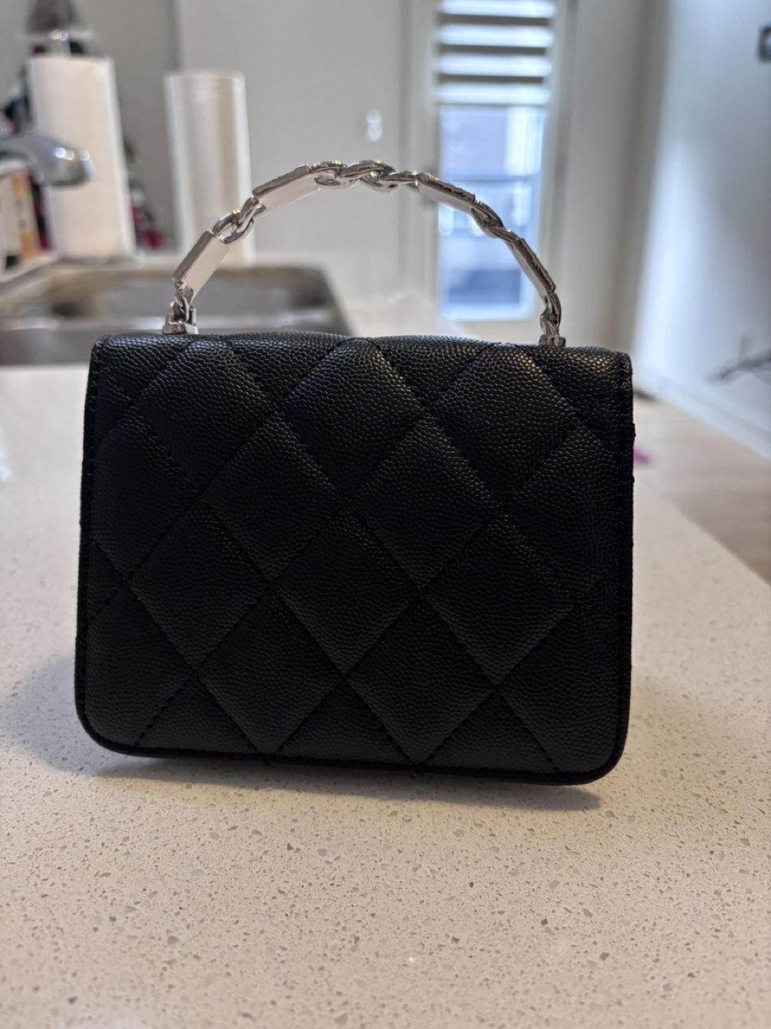 Black Quilted Handbag with Silver Hardware - photo 2