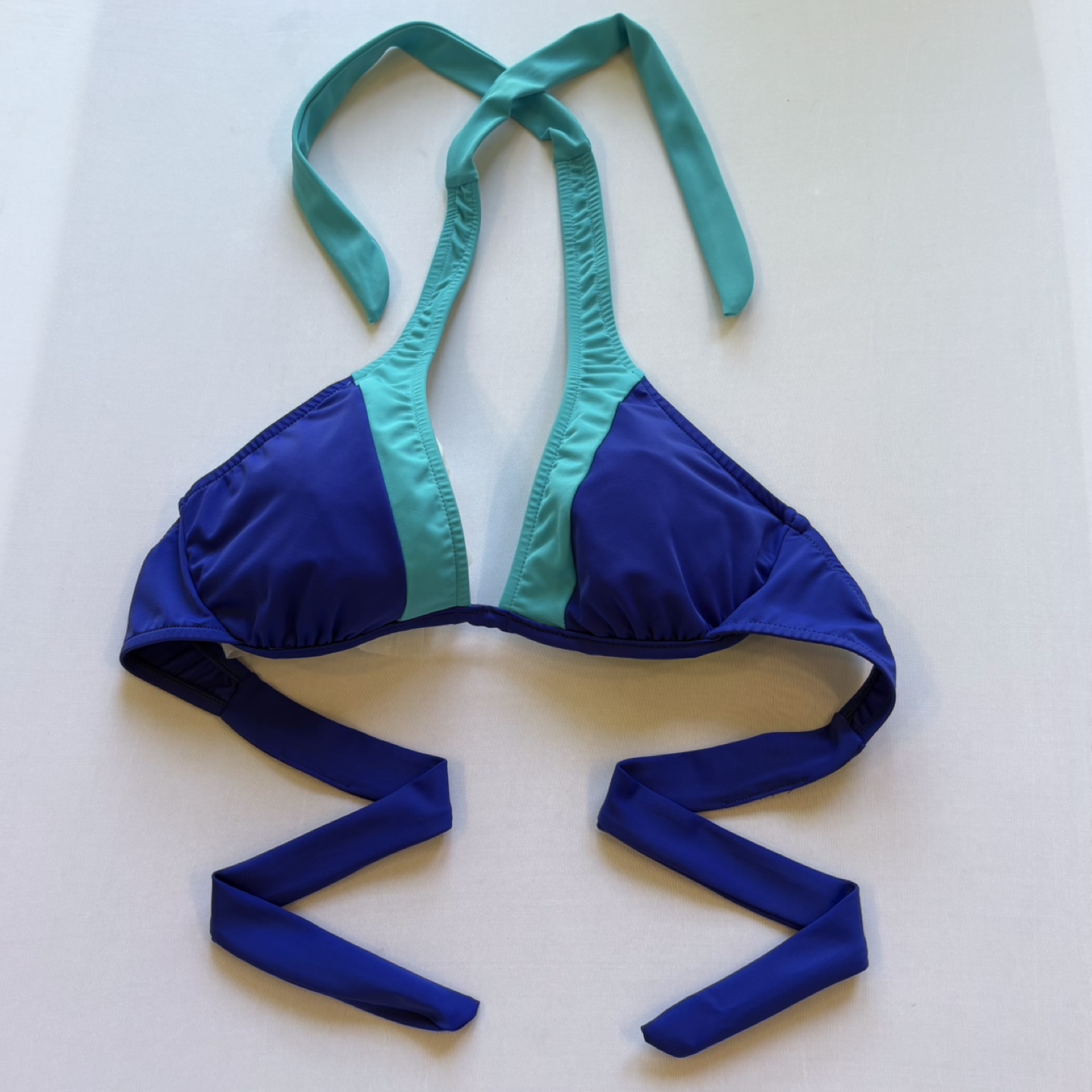 VENUS Blue Turquoise Colorblock Halter Bikini Swim Top Sz 36C