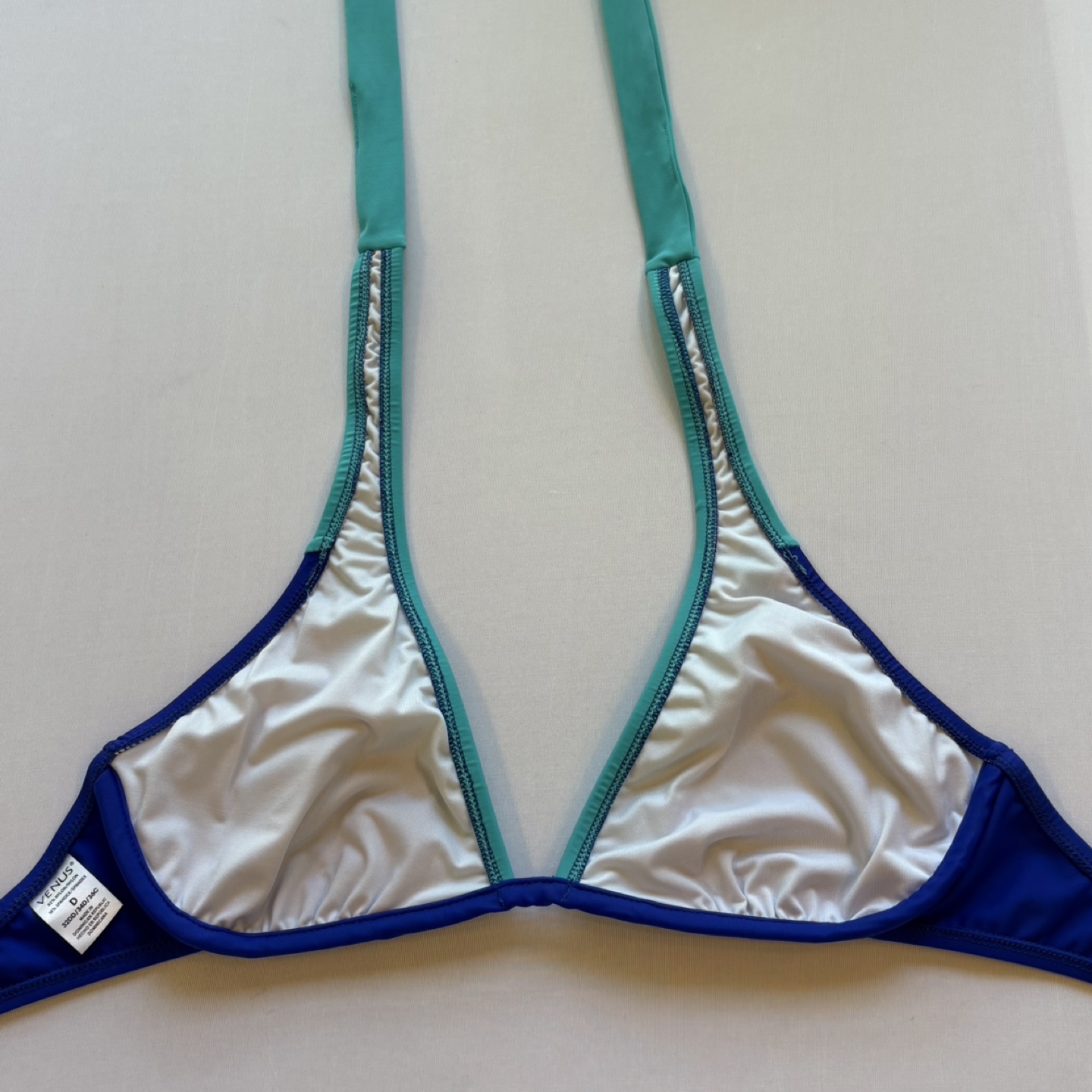 VENUS Blue Turquoise Colorblock Halter Bikini Swim Top Sz 36C - photo 3