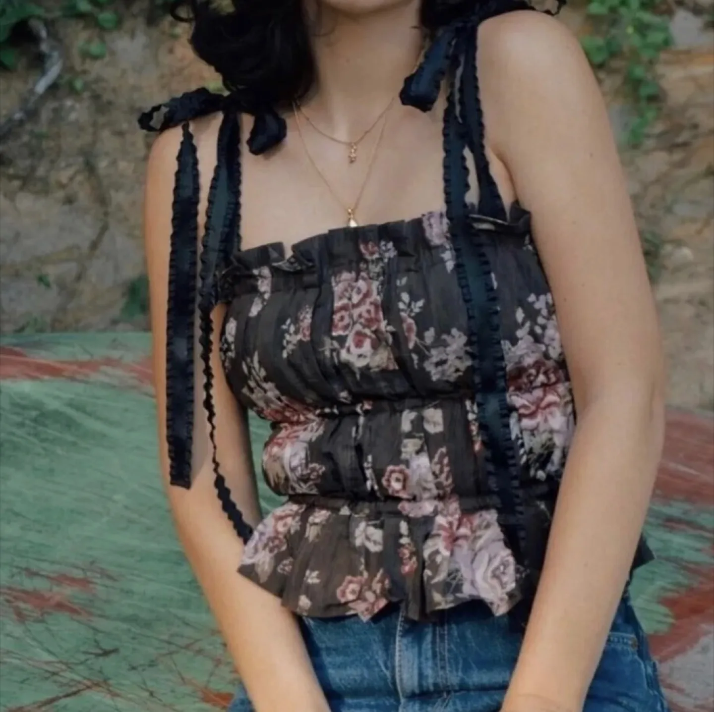 Floral Top with Ribbon Straps thumbnail