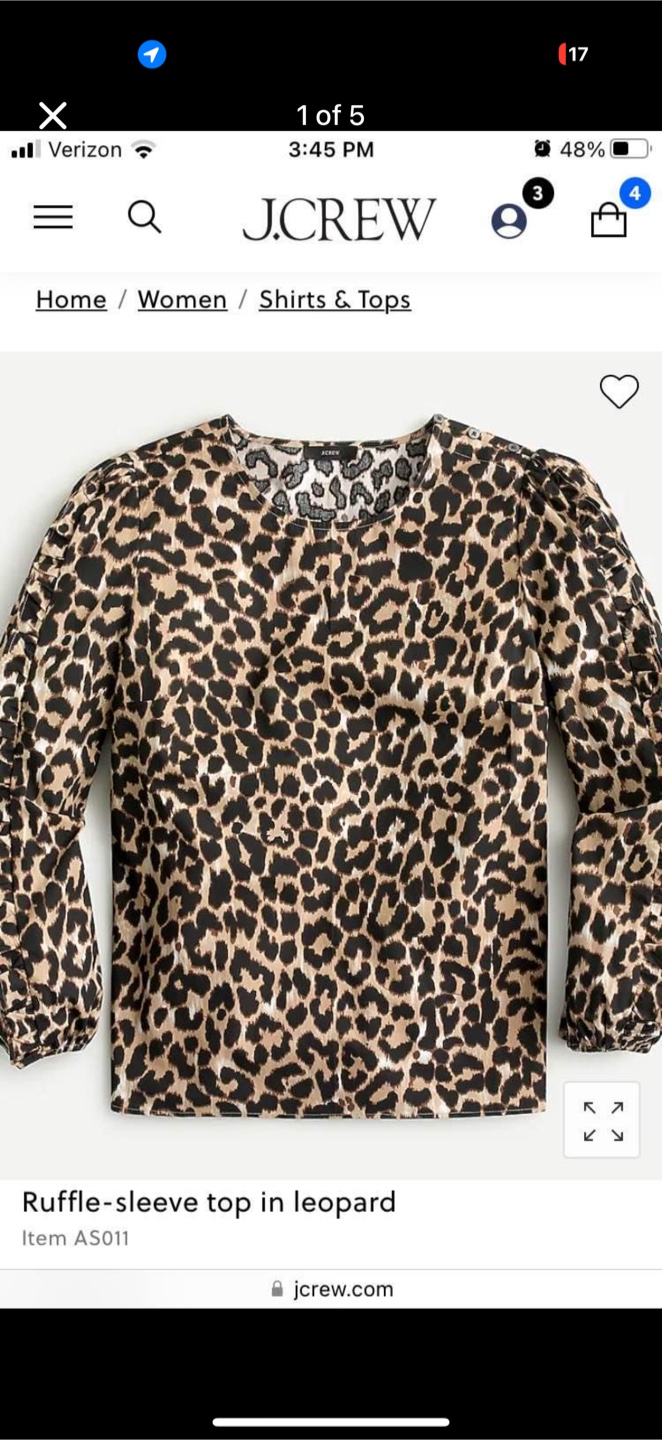 J. Crew Leopard Ruffle Sleeve Top NEW