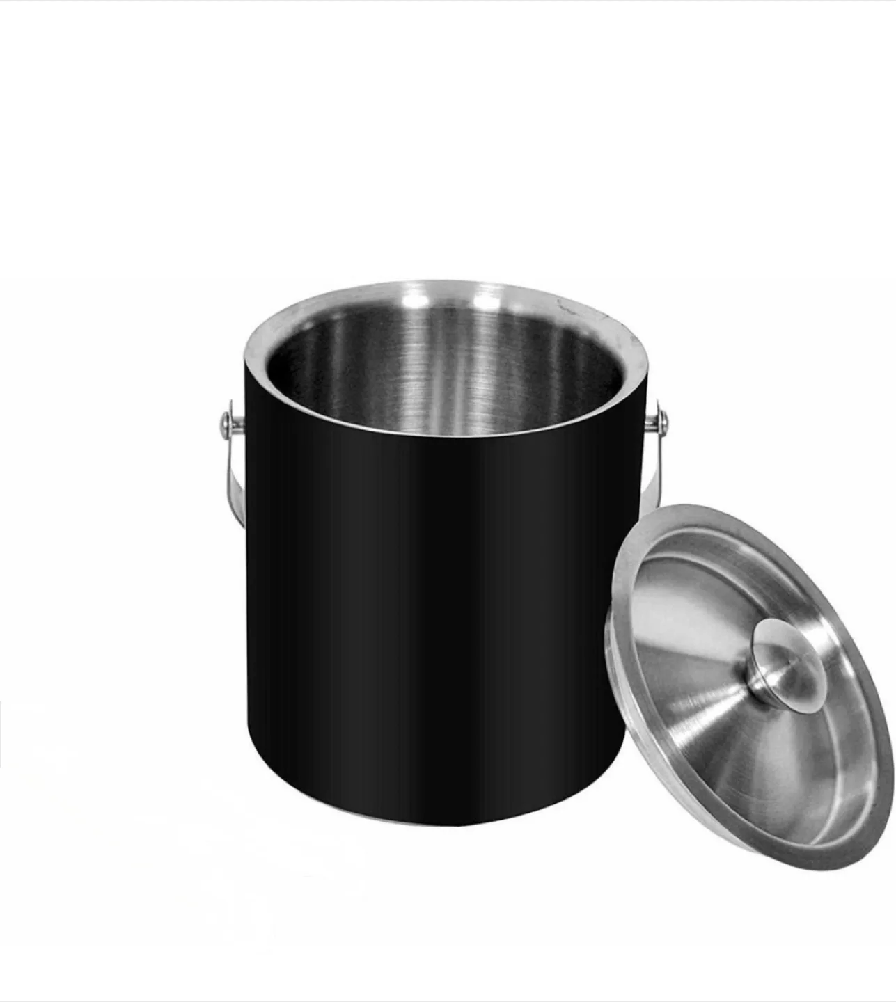Stainless Black Ice Bucket with Lid & Tong thumbnail