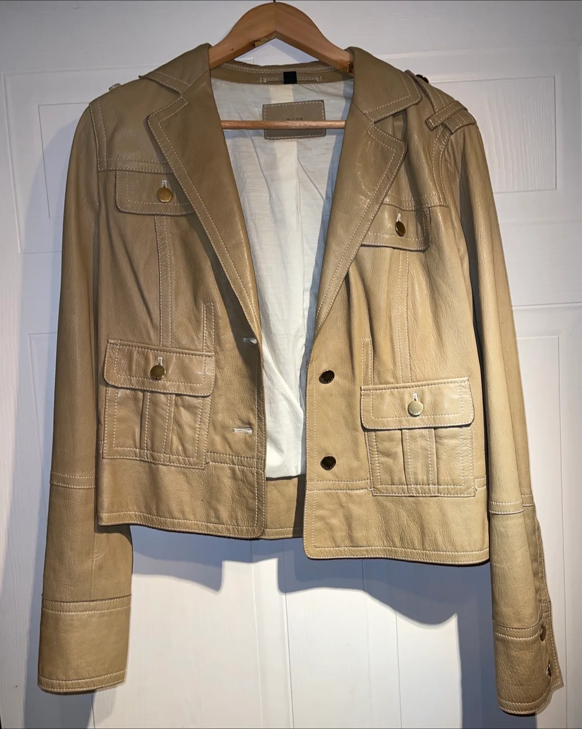 Vintage Hugo Boss Light Tan/Nude Lambskin Leather Jacket size 10 thumbnail