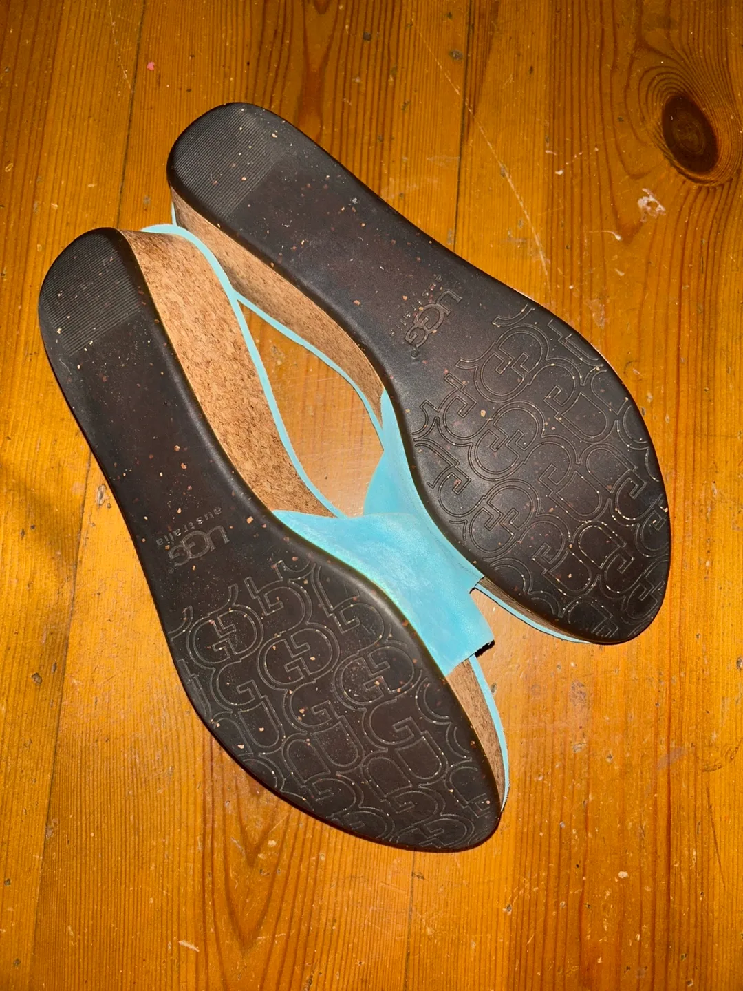 UGG Turquoise Suede Slides Sandals Size 8 image indicator(3)