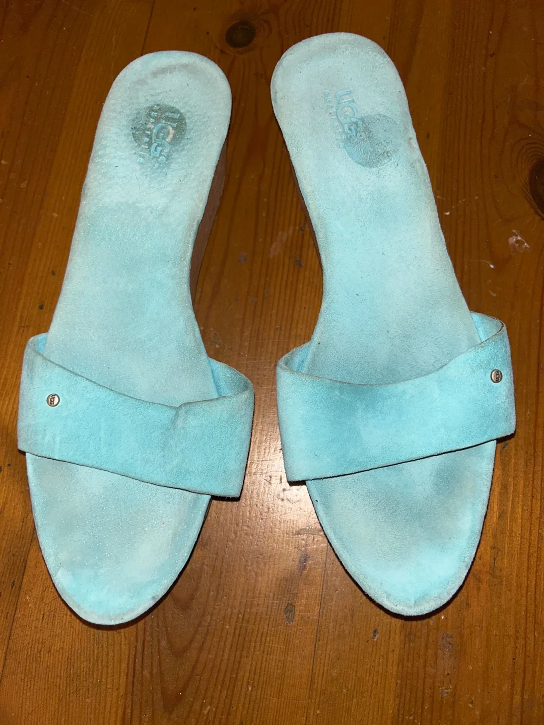 UGG Turquoise Suede Slides Sandals Size 8 image indicator(2)