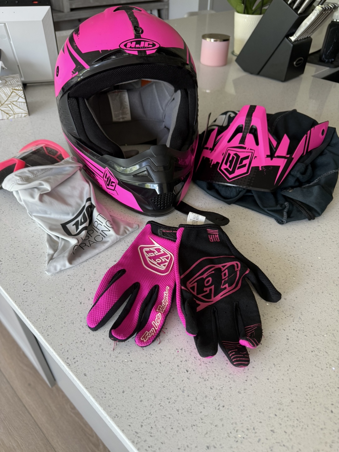 Hot Pink HJC Helmet with Accessories