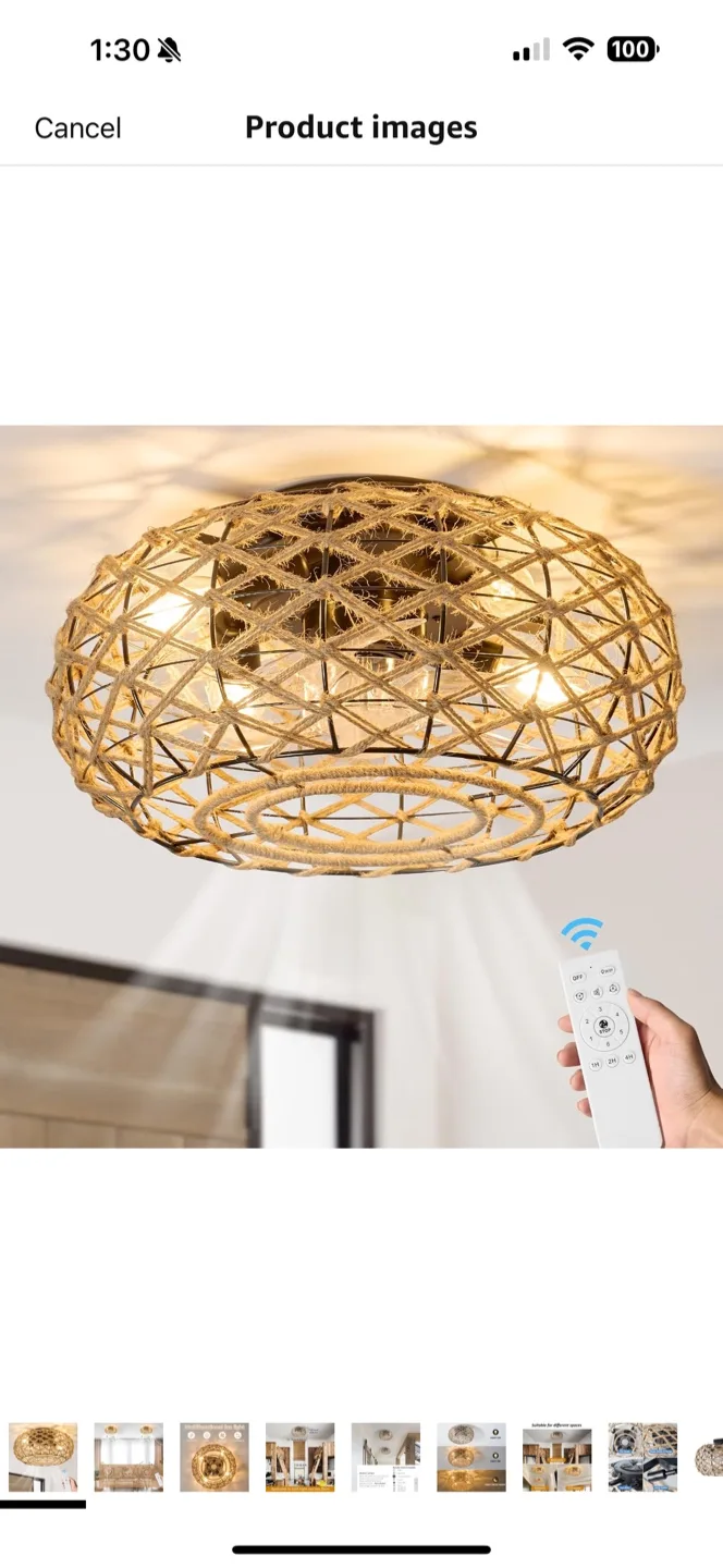 Ceiling Fan with Lights Caged Rattan thumbnail