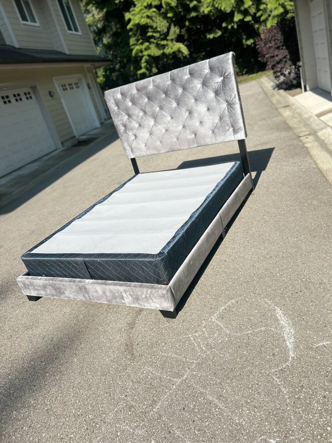 Double velvet  bed frame with mattress thumbnail