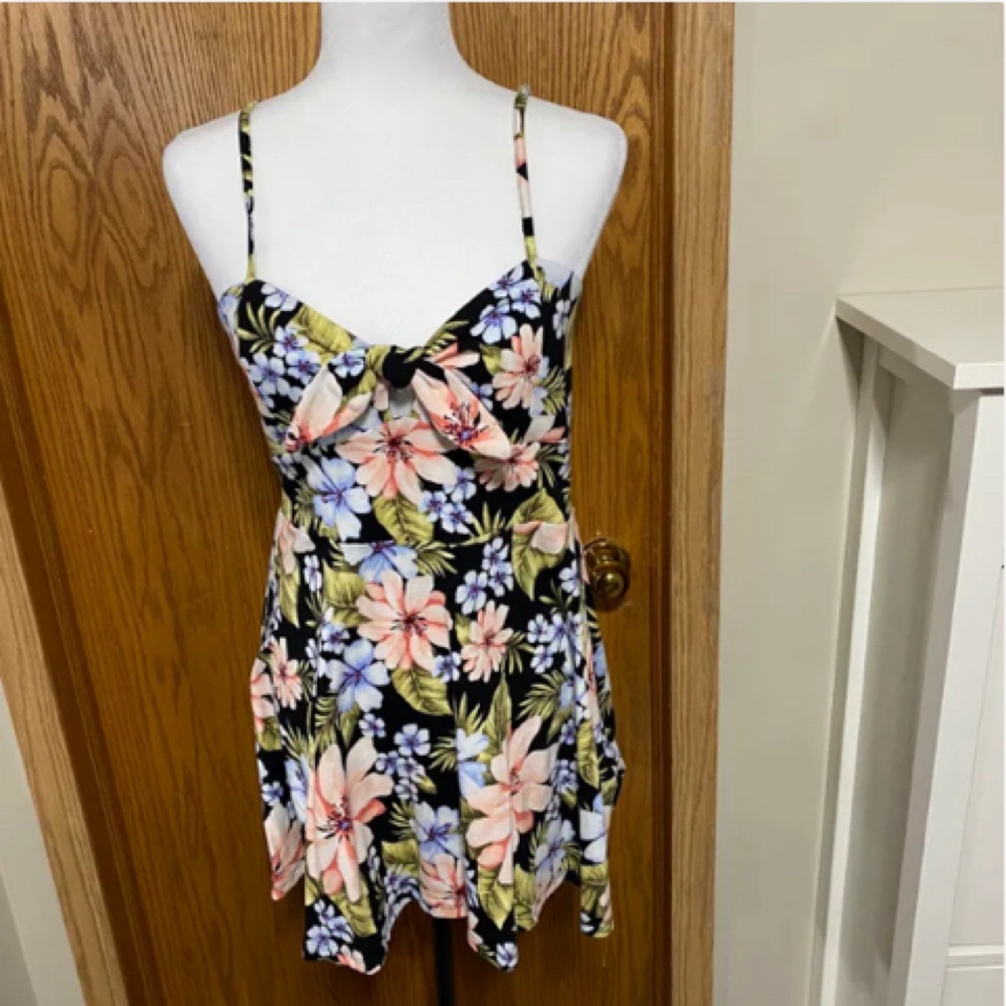 Tropical floral fit and flair mini dress