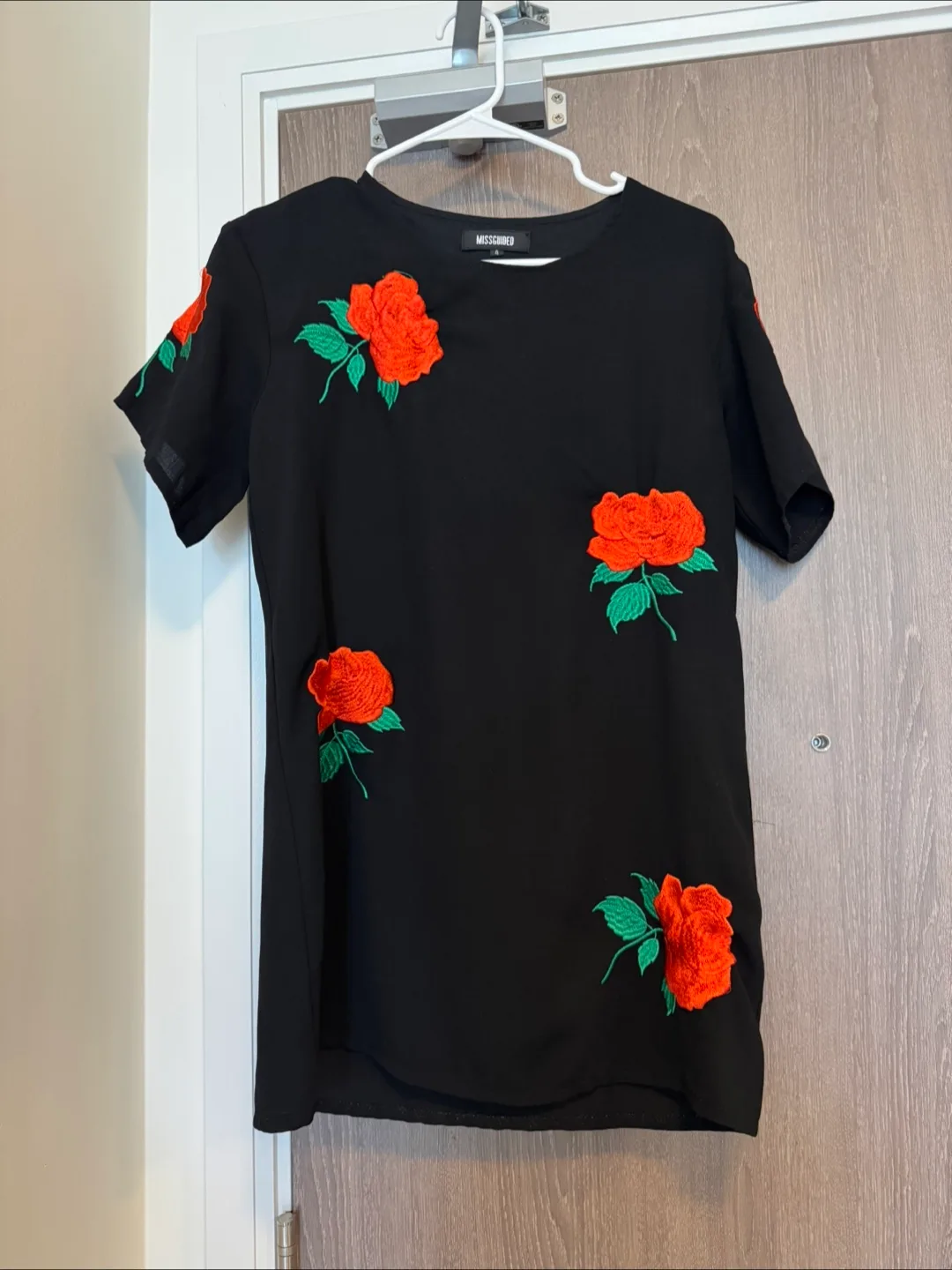 Missguided Black Shirt dress with Rose Embroidery thumbnail
