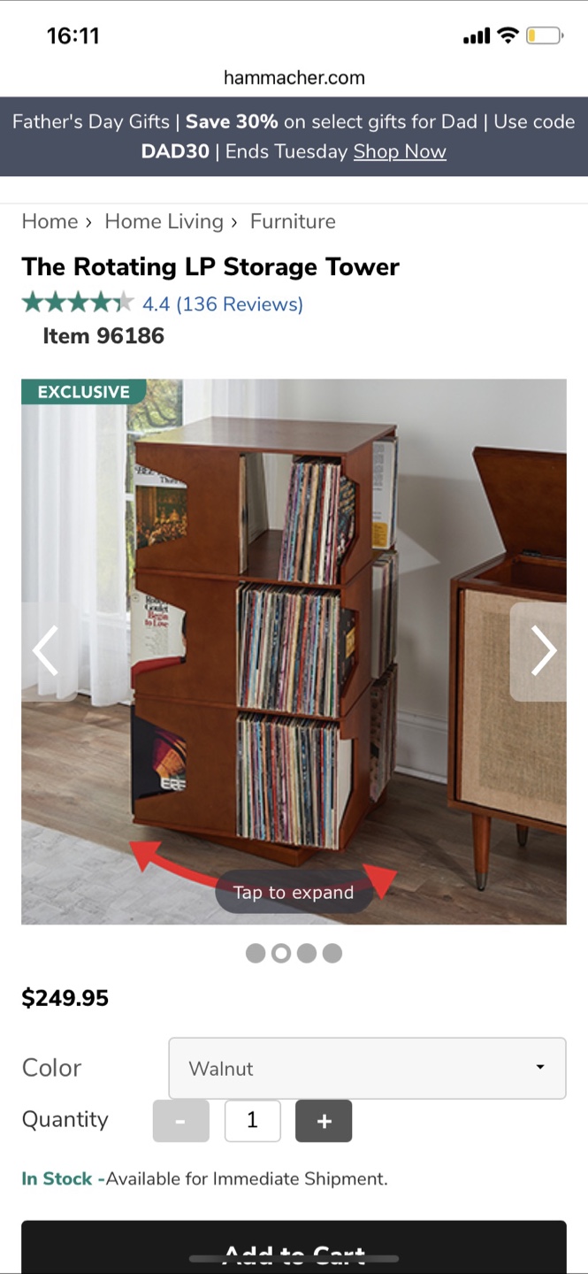 Rotating LP Record Storage Tower