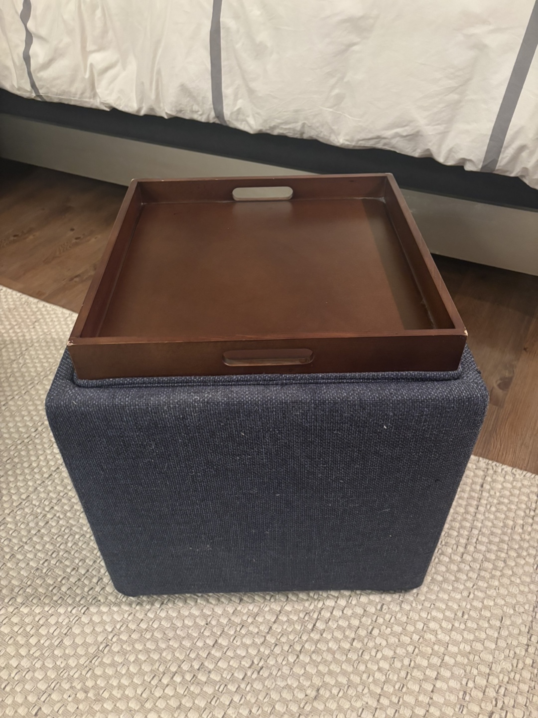 Blue Square Ottoman with Tray Top