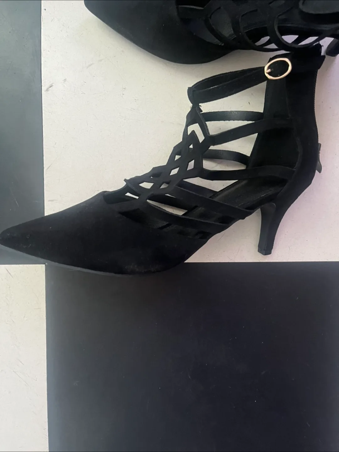 Black kitten Heels with Strappy Detail thumbnail