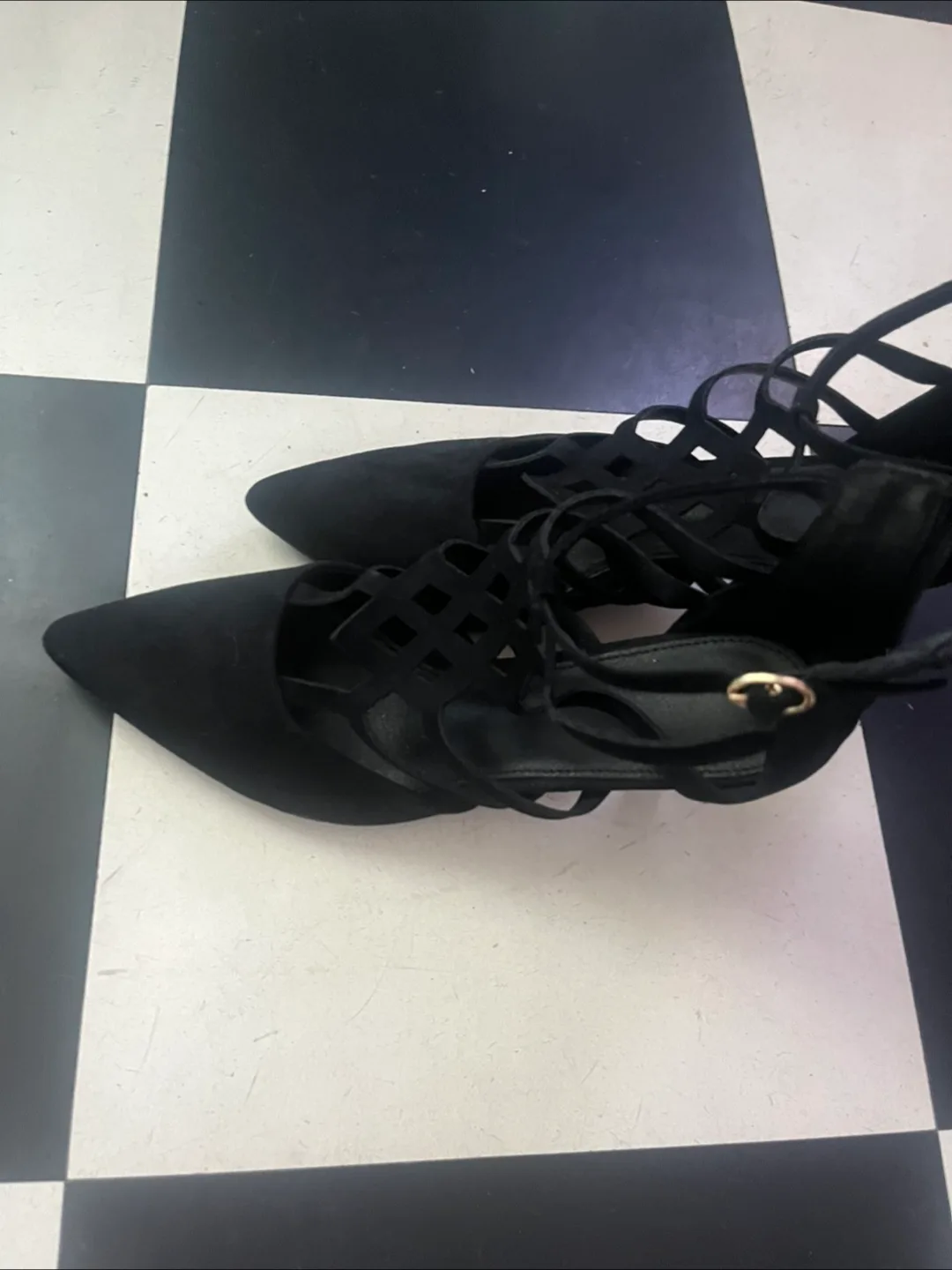 Black kitten Heels with Strappy Detail image indicator(2)