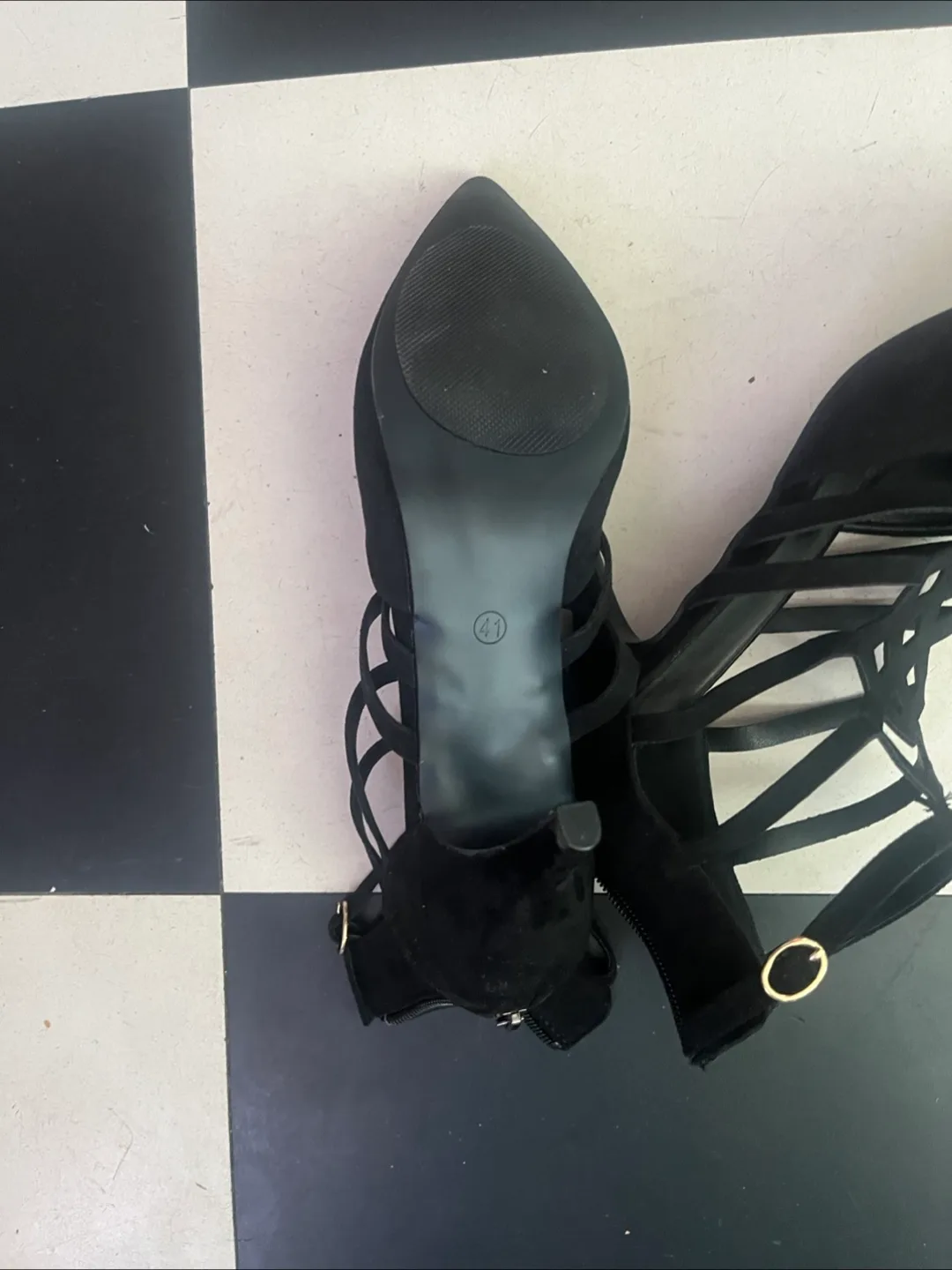 Black kitten Heels with Strappy Detail image indicator(3)