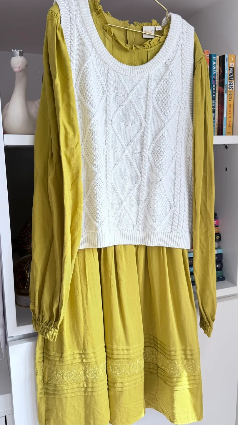 Olive Dress with Cable Knit Vest thumbnail