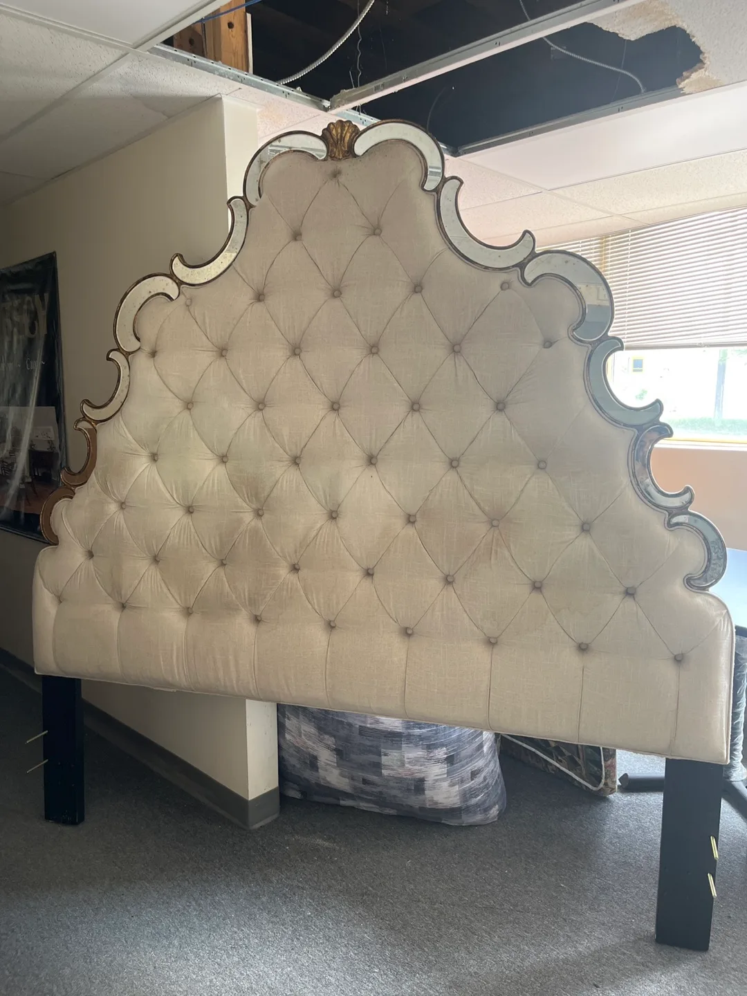 Tufted headboard with mirrored trim thumbnail