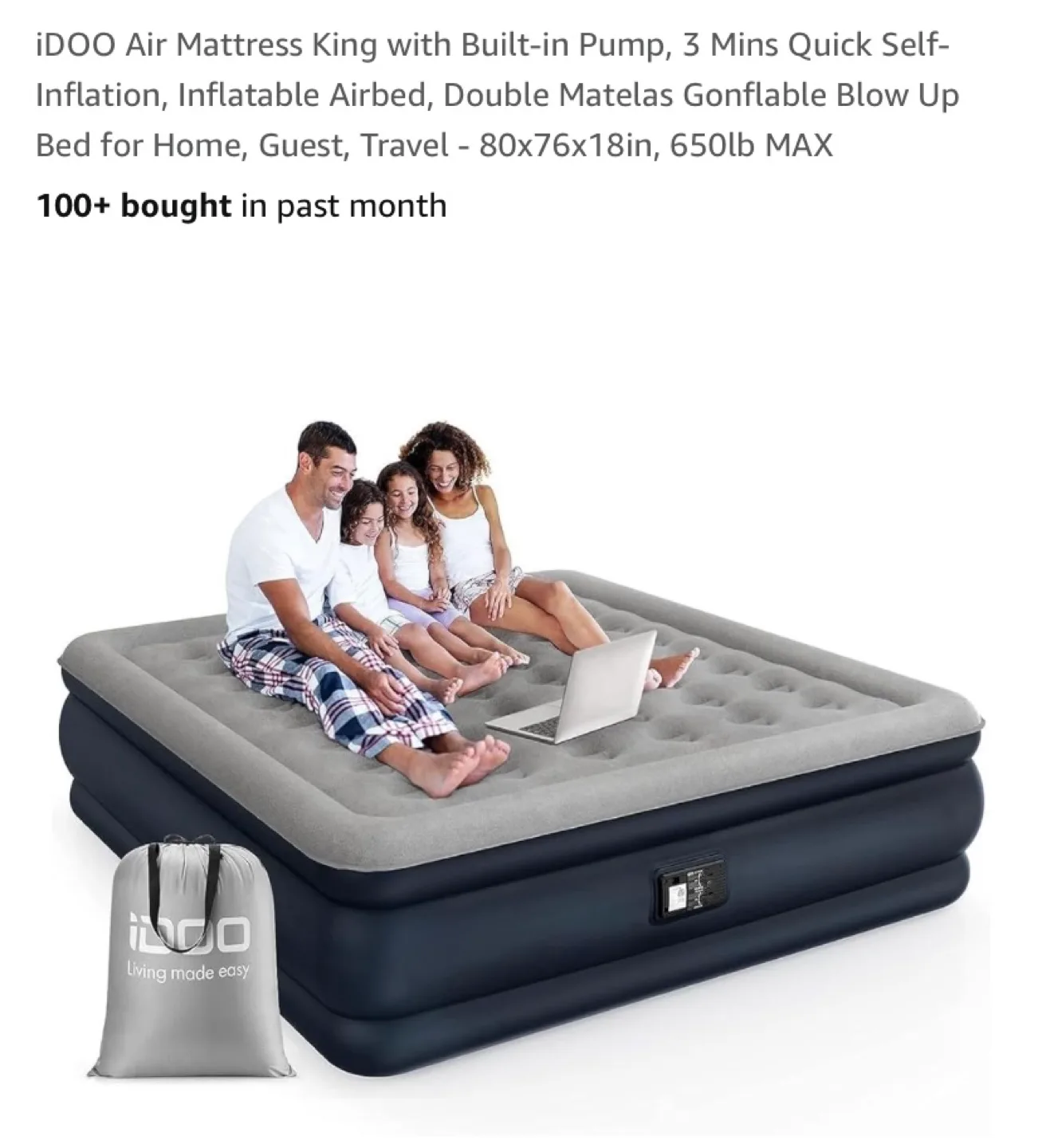 iDOO Air Mattress King with Built-in Pump thumbnail