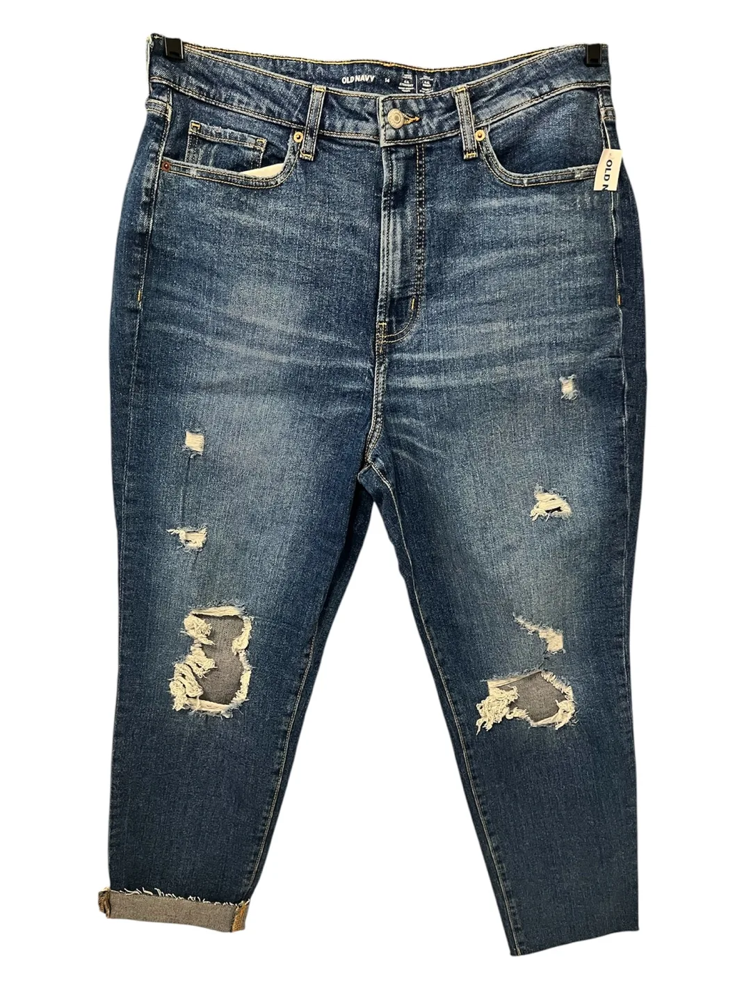 New Old Navy Women’s OG Straight Ripped High-Rise Jeans Sz 14 thumbnail