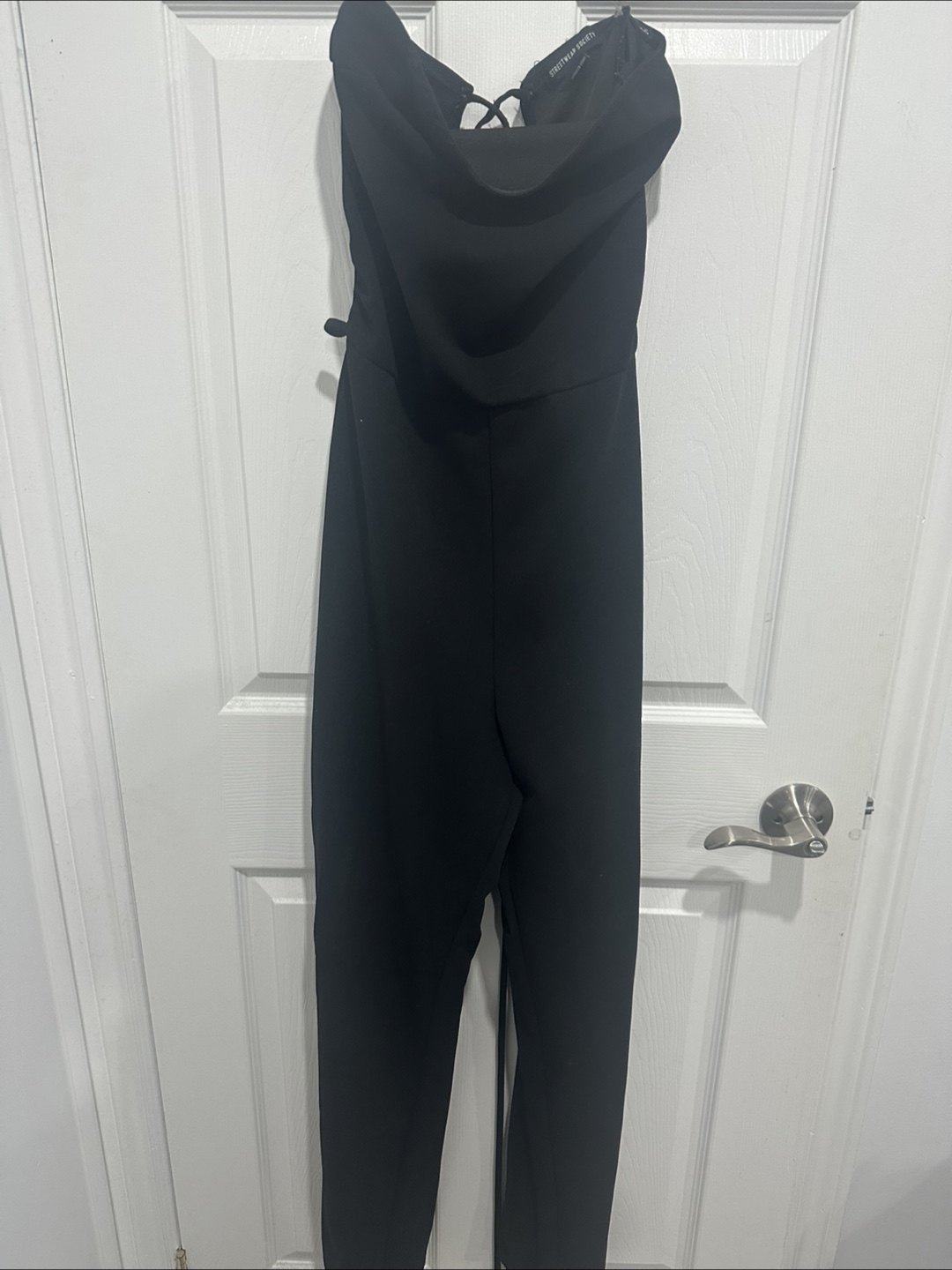 Black Lace-Up Back Jumpsuit