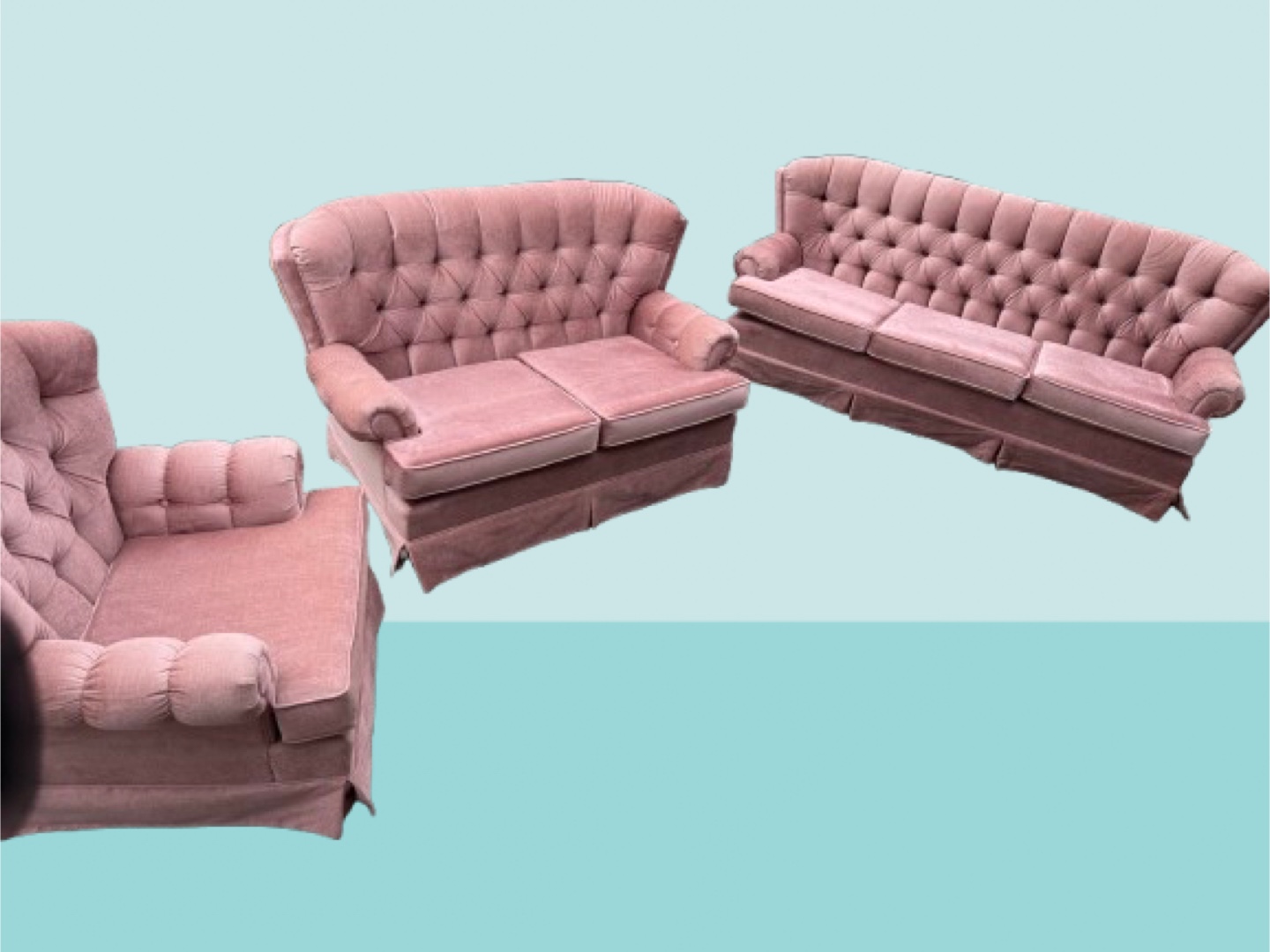 Vintage Pink Upholstered Sofa Set - photo 3
