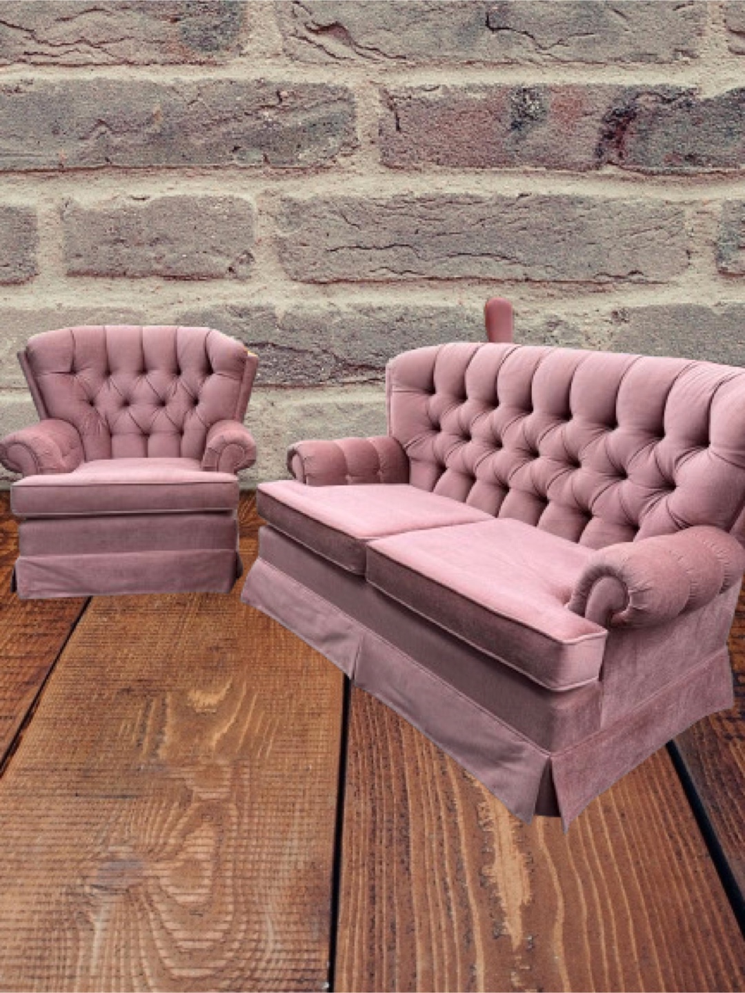 Vintage Pink Upholstered Sofa Set - photo 2
