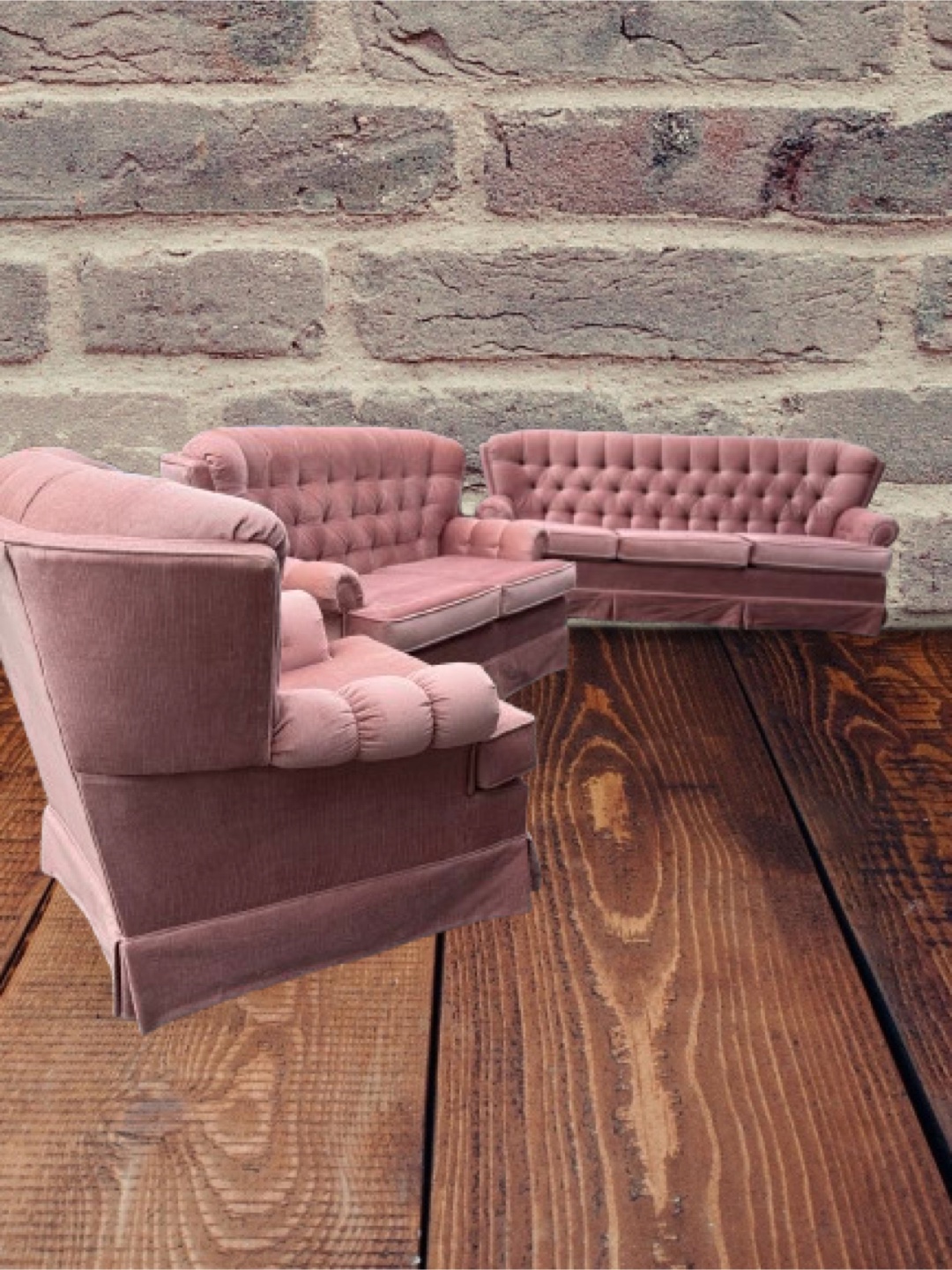 Vintage Pink Upholstered Sofa Set