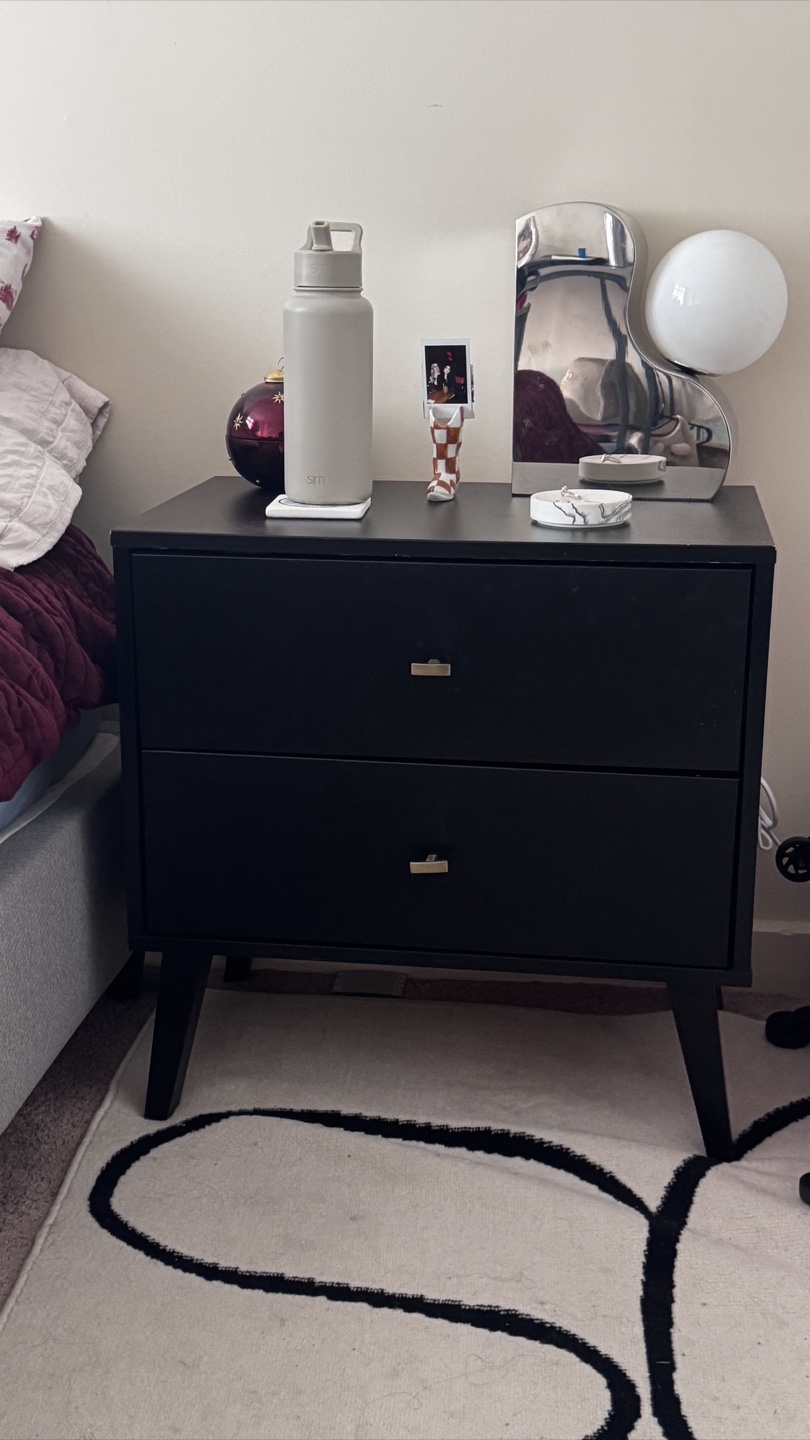 Black Nightstand With Two Drawers