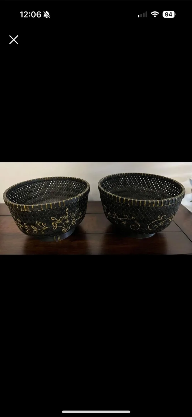 World Market Decorative Round Rattan Wicker Basket ~ Set of 2 🥕 thumbnail