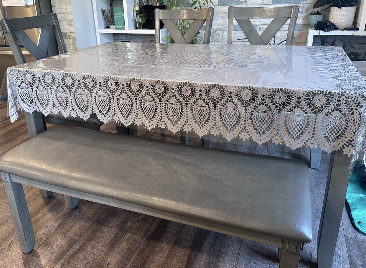 Wooden Dining Table with Bench & Cover