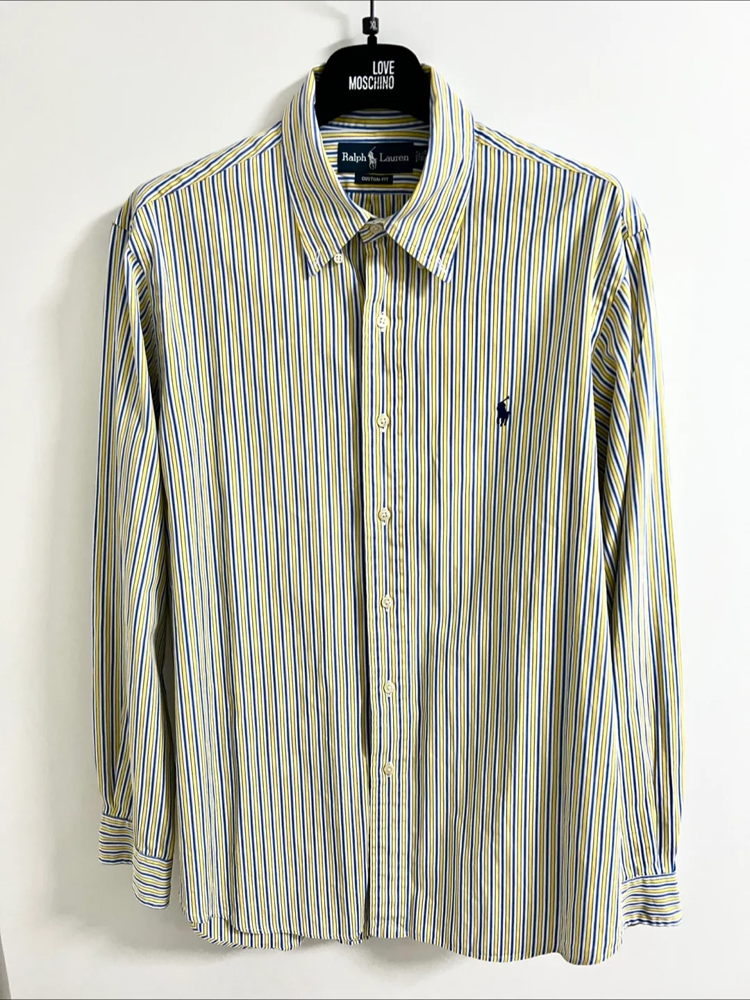 Ralph Lauren Yellow and Blue Stripes White Shirt Men Size L thumbnail