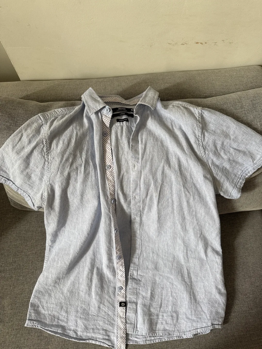 Indigo Linen Mix Short Sleeve Shirt - Large thumbnail