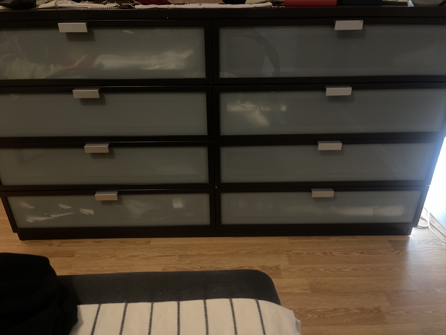 Black Dresser with Frosted Glass Drawers