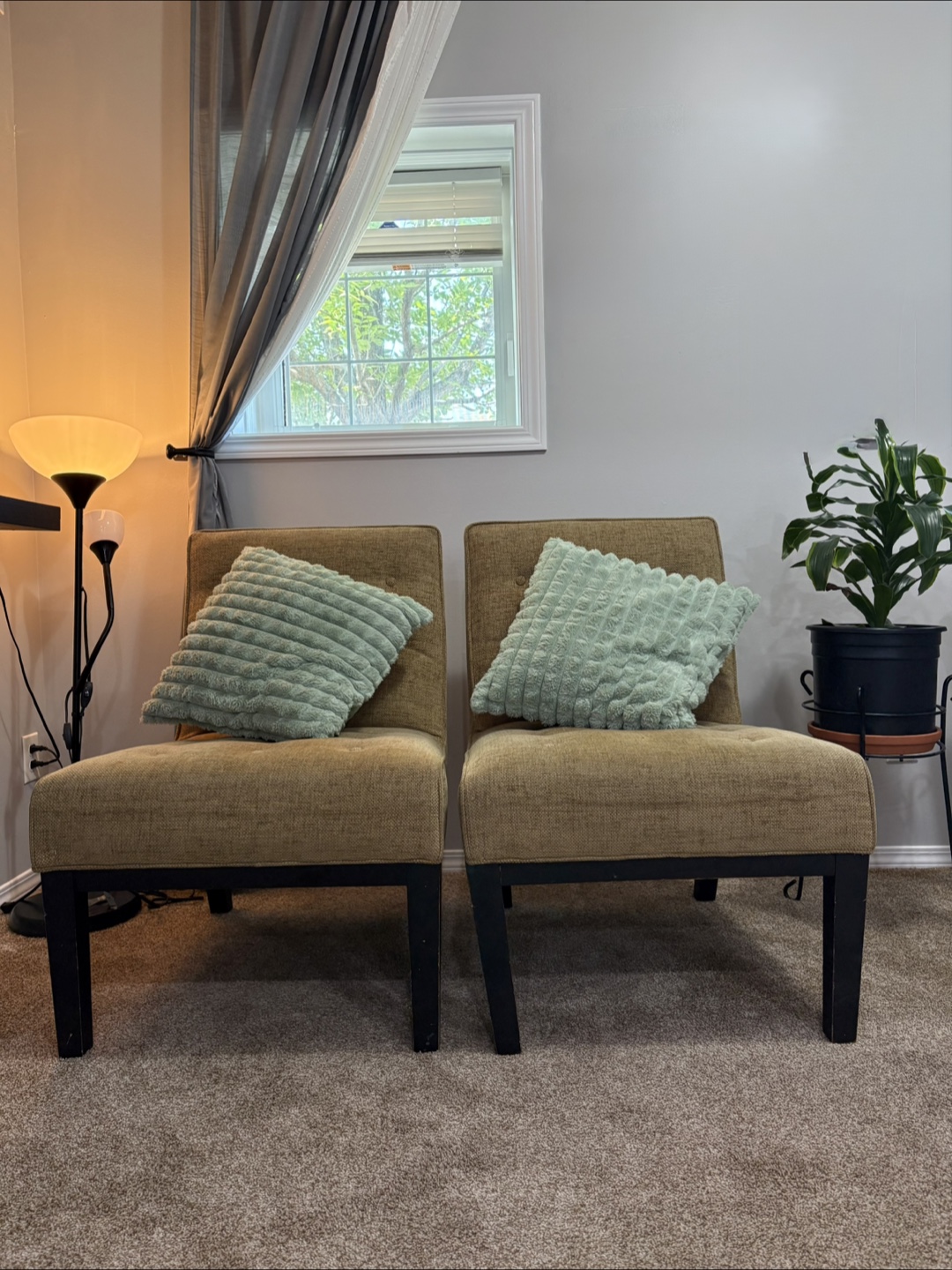 Pair of Button-Tufted Armless  Accent Chairs