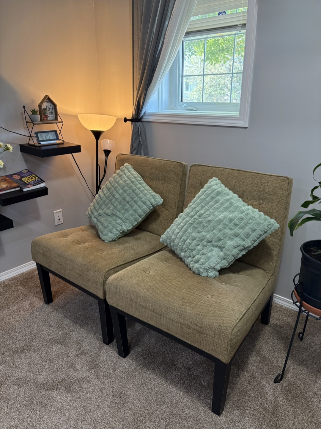 Pair of Button-Tufted Armless  Accent Chairs - photo 2