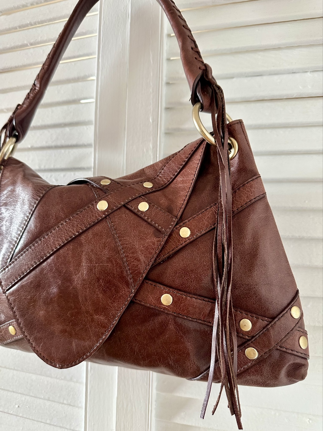 Vía Spiga Brown Leather Shoulder Bag with Studs - photo 3