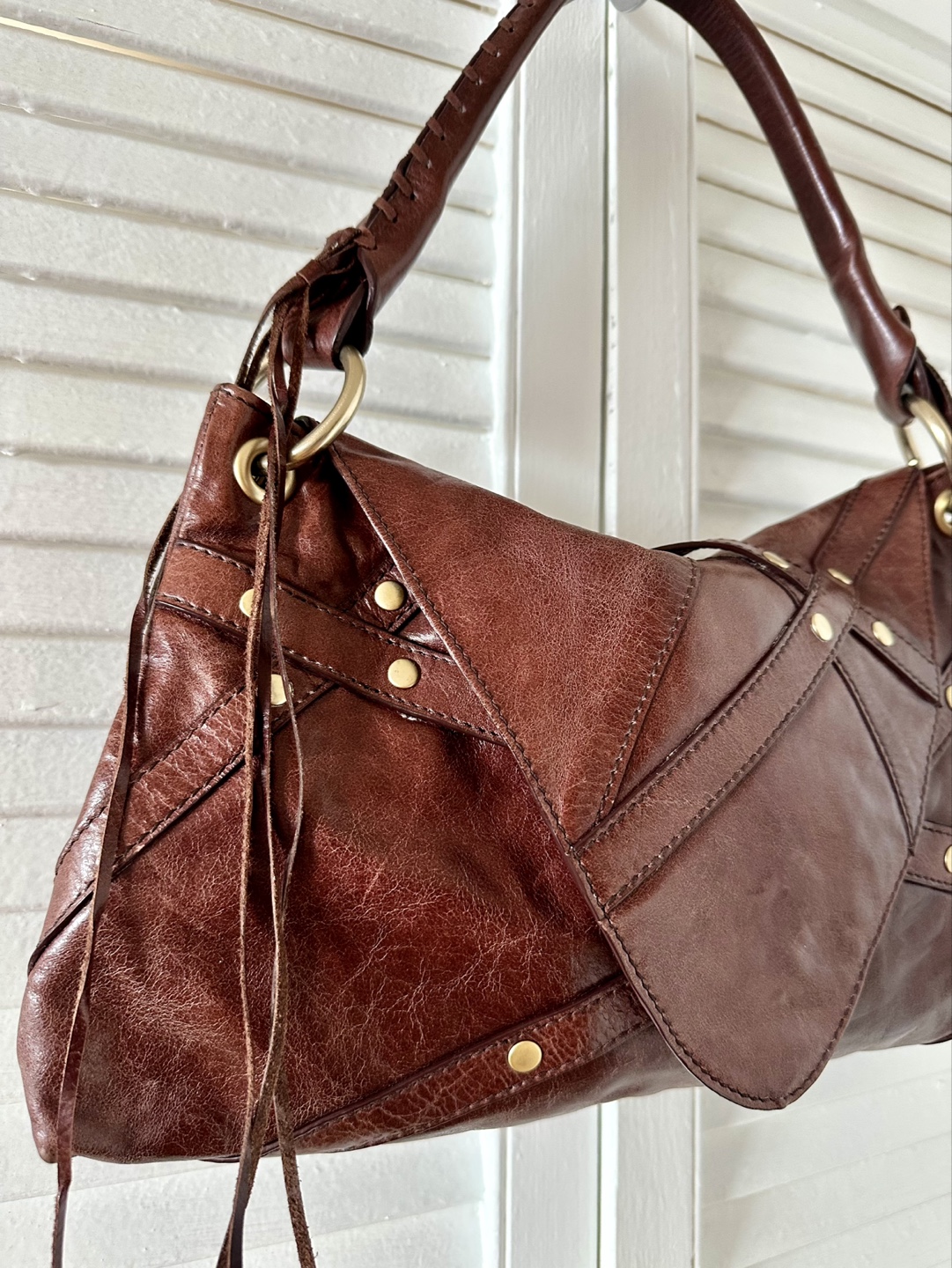 Vía Spiga Brown Leather Shoulder Bag with Studs - photo 4