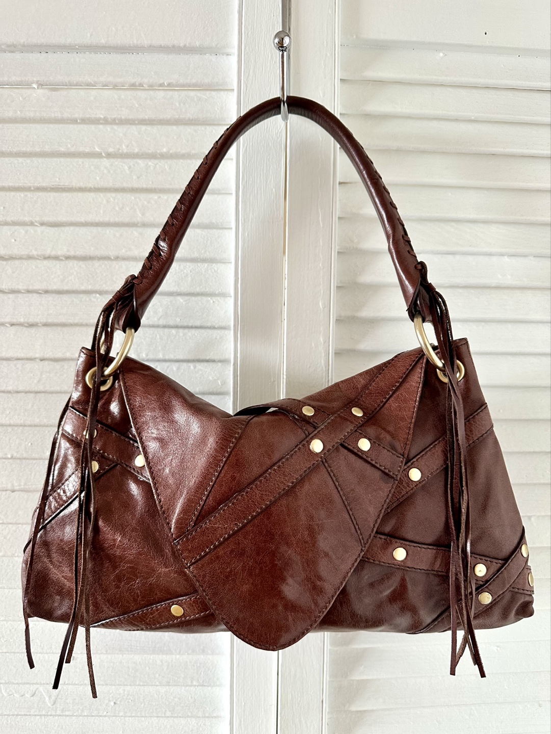Vía Spiga Brown Leather Shoulder Bag with Studs - photo 2